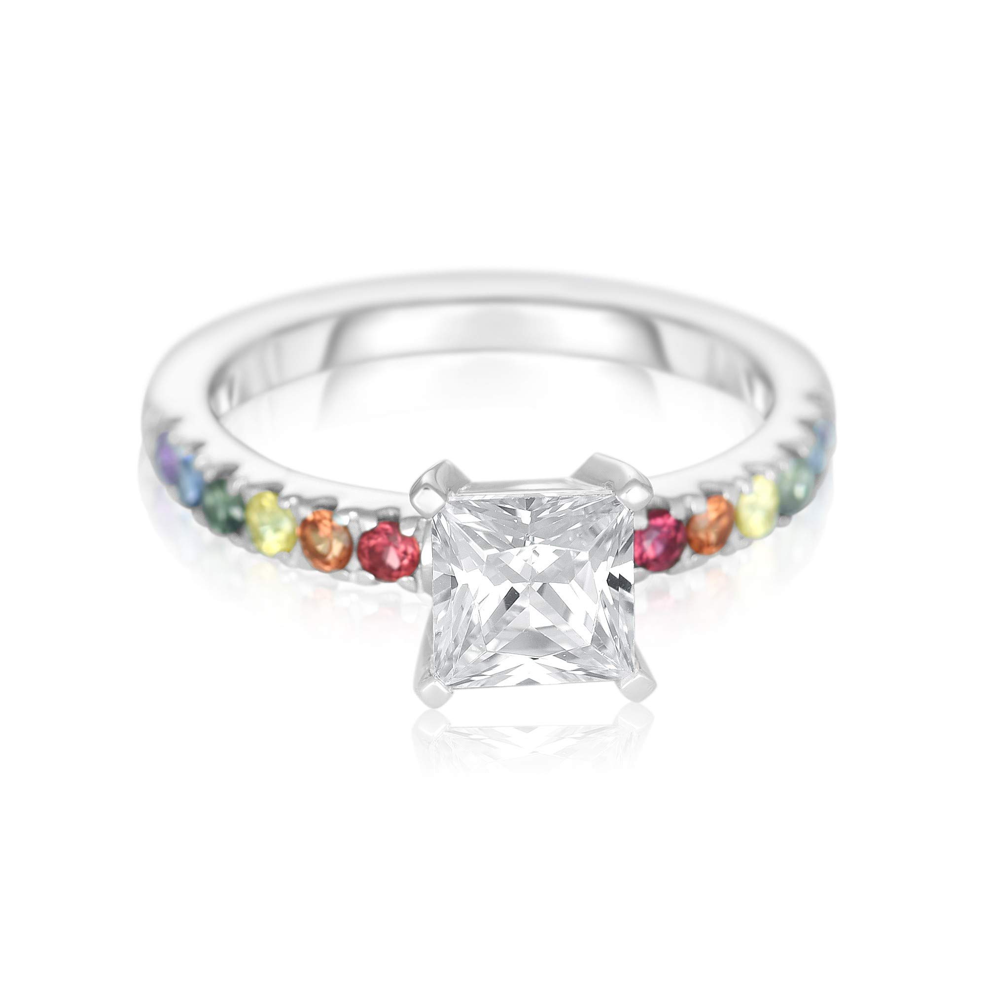 Equalli LGBT Rainbow Pride Collection - Sterling Silver Rainbow Sapphire Rings for Gay, Lesbian & LGBTQ+ Community - Perfect for Pride Month, Weddings & Everyday Wear