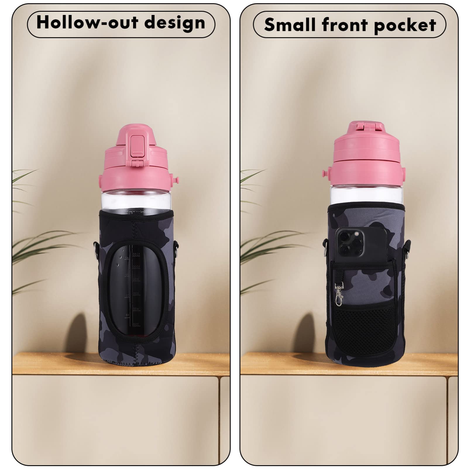 2PCS Insulated Water Bottle Carrier Bag with Adjustable Shoulder Strap & Phone Pocket - Leakproof Bottle Holder for Hiking, Camping, Beach, Gym & Outdoor Activities - Perfect for Men & Women Travel Accessories