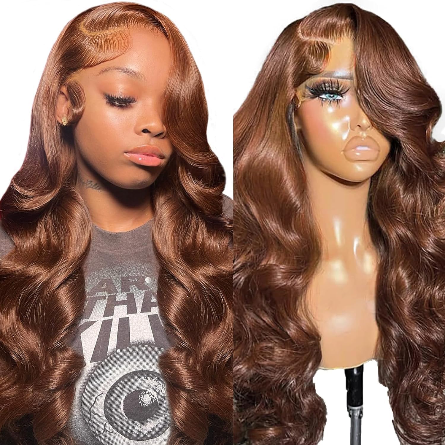 13x6 Chocolate Brown Lace Front Human Hair Wig - Pre Plucked Body Wave HD Lace Frontal Wig with Baby Hair | Glueless 20 Inch Colored Wigs for Women | Perfect for Daily Wear, Parties & Special Occasions