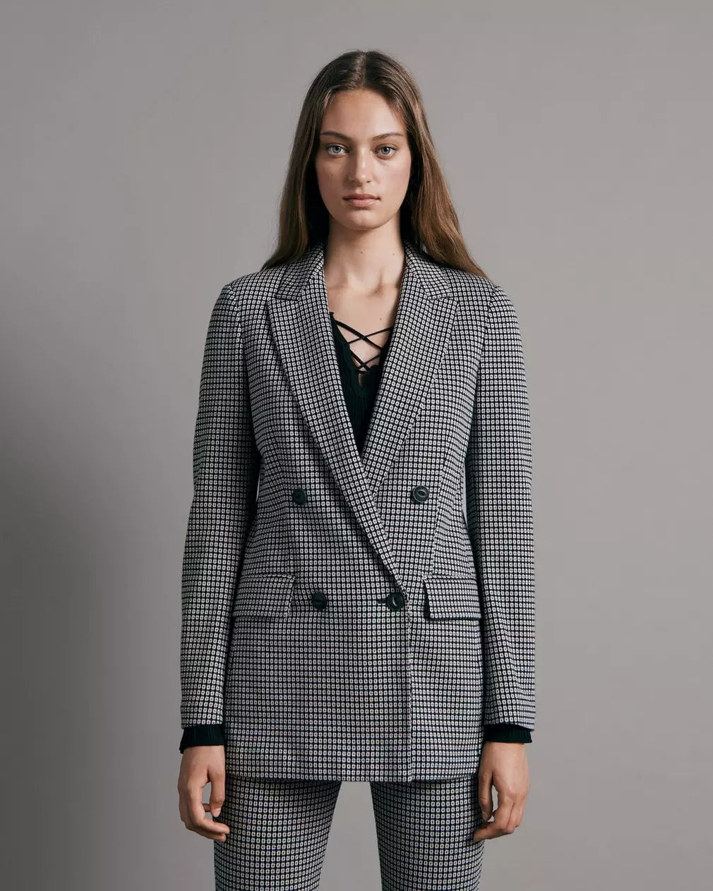 Andie Printed Geo Blazer Jacket for Women - Black Geometric Pattern - Office Wear, Business Casual & Evening Outfits