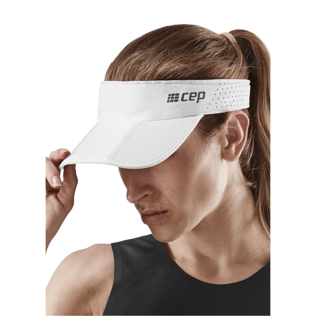 CEP Unisex Running Foldable Visor Cap - White | Lightweight Sun Protection for Men & Women | Perfect for Jogging, Hiking, Cycling & Outdoor Sports
