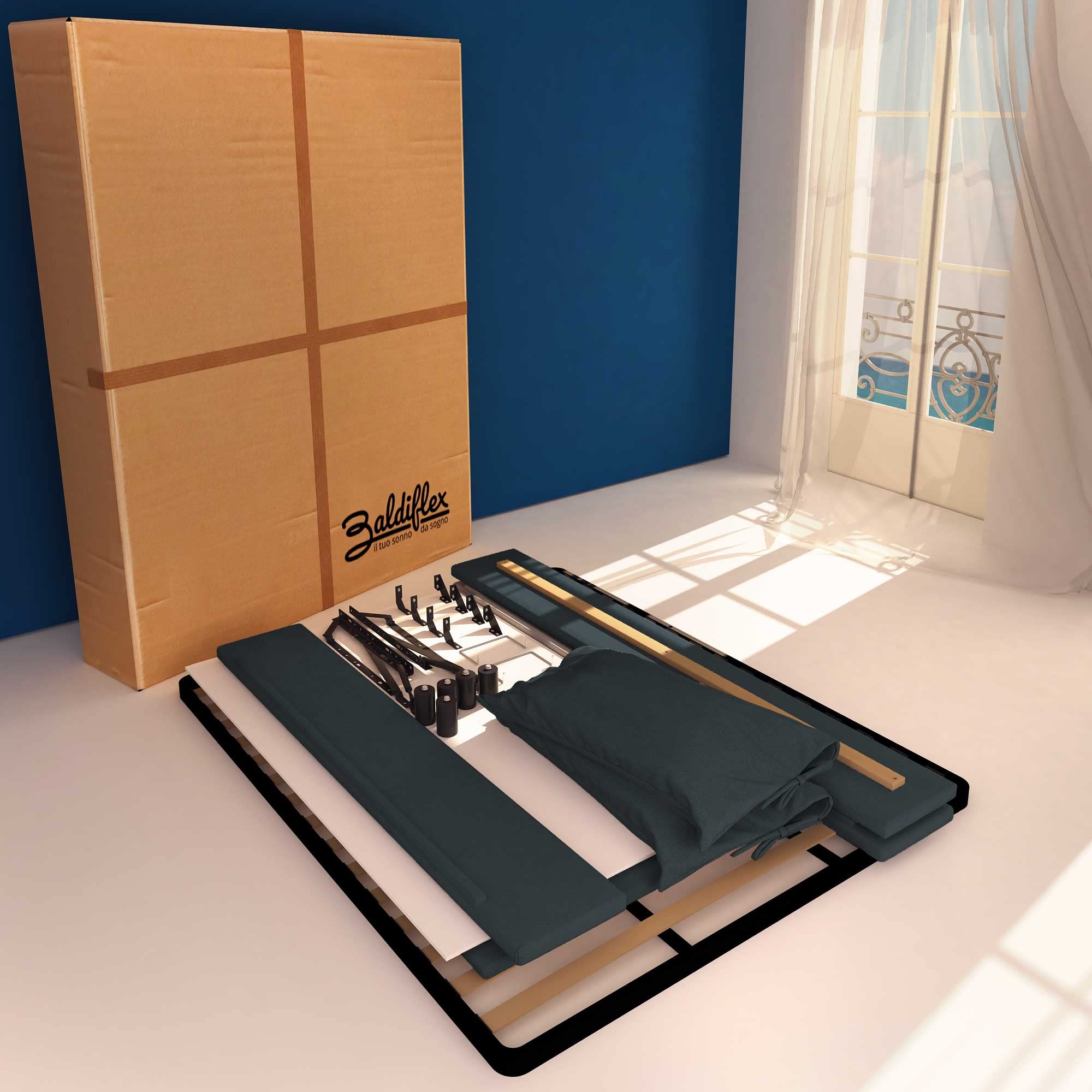 Baldiflex Single Bed with Storage - Licia Soft Synthetic Leather Upholstery, Slatted Base for Single Mattress, 160 x 190 cm, Padded Headboard, Night Blue - Perfect for Small Bedrooms, Guest Rooms & Studio Apartments