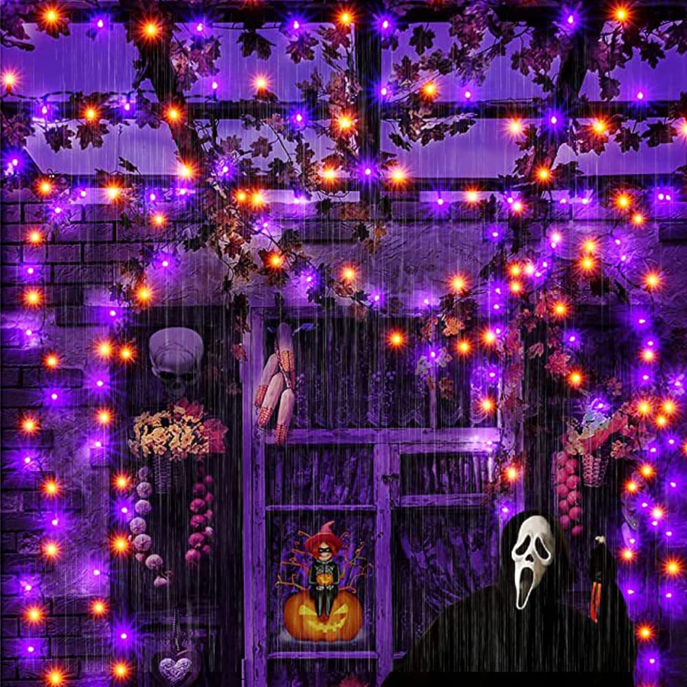 LYHOPE 98.4ft 300 LED Halloween String Lights - Orange & Purple Outdoor/Indoor Decor with 8 Lighting Modes for Garden, Patio, Party, Holiday & Christmas Decorations