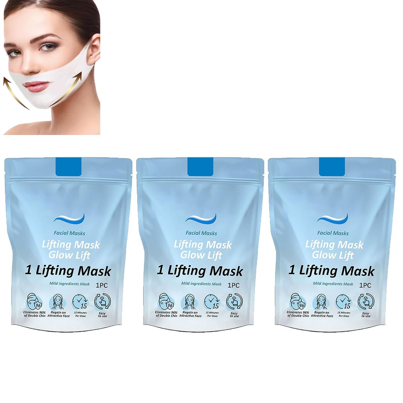 **Chinology Double Chin Mask & Chin Strap - Face Lift & Slimming for Jawline - Reduce Sagging & Define Contour (3Pcs) - Perfect for Sleeping, Workout & Daily Use**