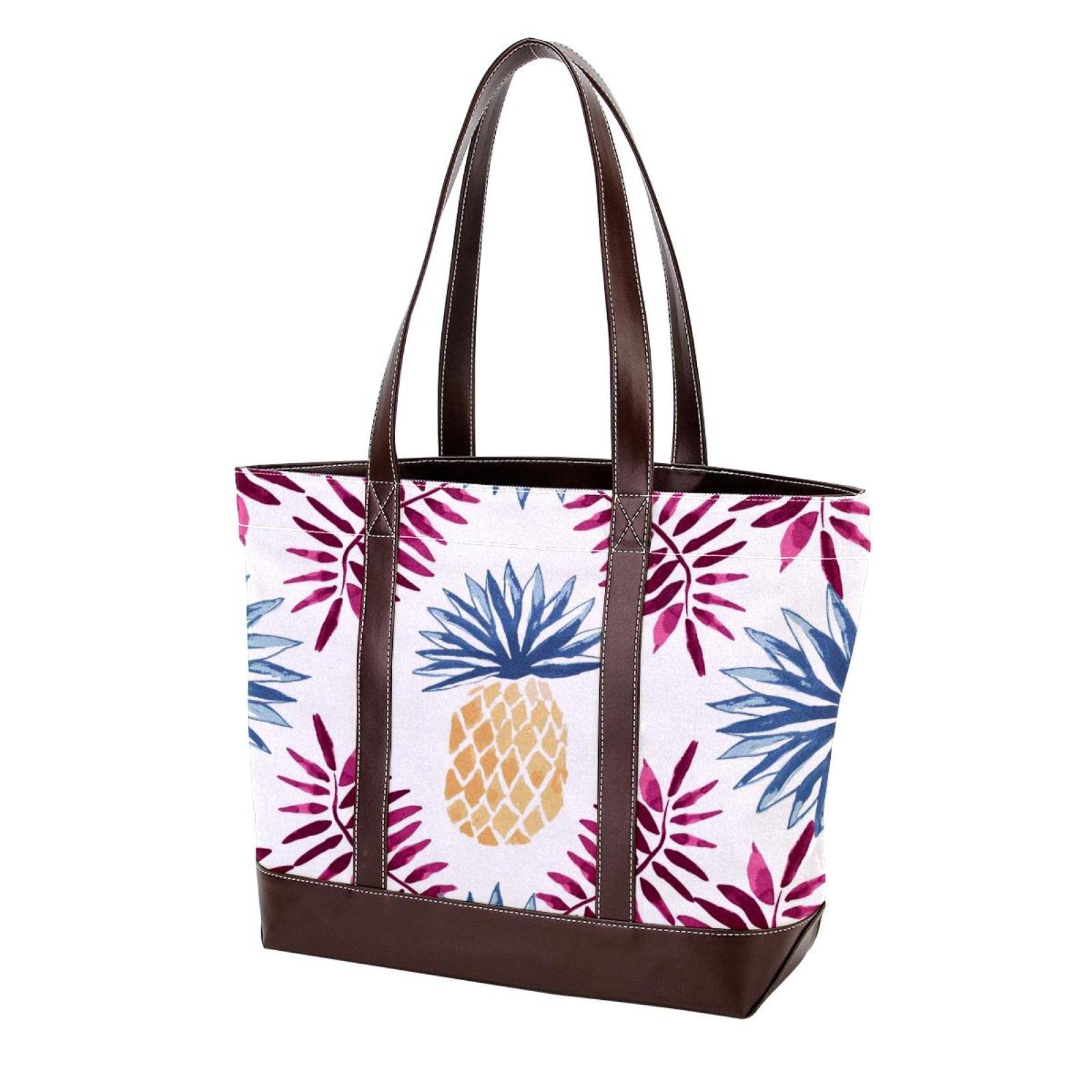 Large Leather & Canvas Fruit Tote Bags for Women - Top Handle Shoulder Satchel Hobo Purse - Perfect for Grocery Shopping, Beach Trips & Daily Use