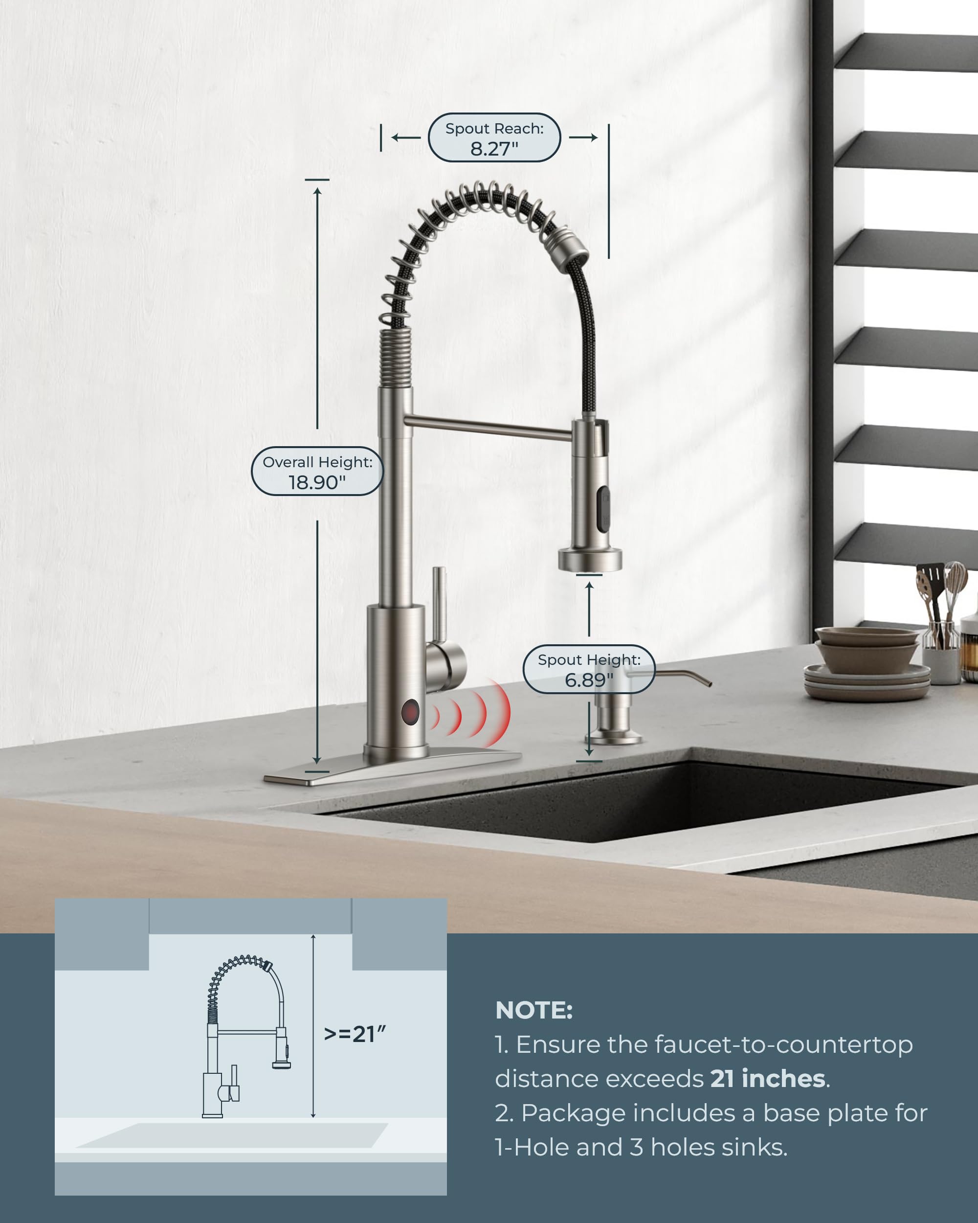 FORIOUS Touchless Kitchen Faucet Brushed Nickel - Smart Motion Sensor Hands-Free Faucet with Pull Down Sprayer | Commercial & Home Use for Farmhouse, RV, Camper, Laundry Room (Easy Installation & Water Saving)