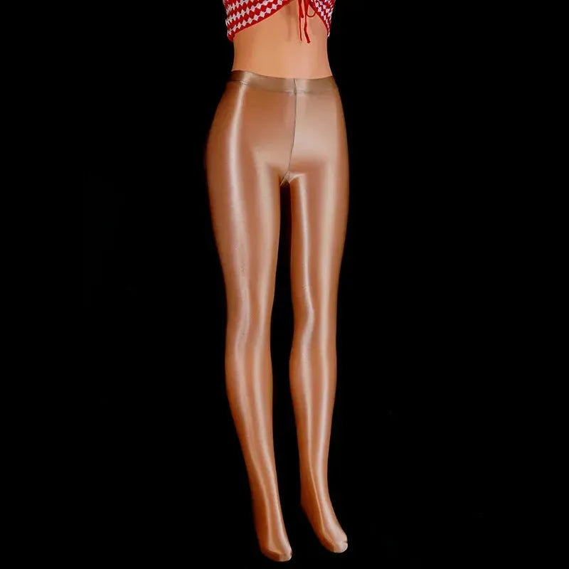 Sexy Women's Transparent Fitness Tights - Shiny Sports Gym Leggings, Satin Glossy Stockings for Dance, Workout & Club Party | High Waisted Yoga Pants for Women | Perfect for Gym, Nightclub & Dance Classes