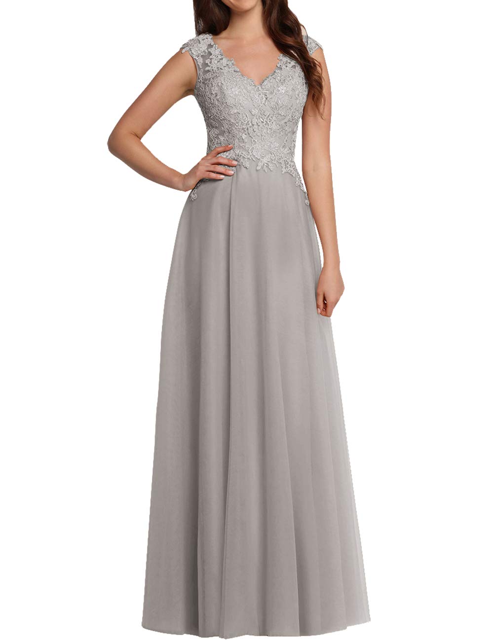 Elegant Lace Prom Dresses Long Formal Evening Gowns with V-Neck & Tulle Skirt for Homecoming, Ball, Wedding, and Special Occasions