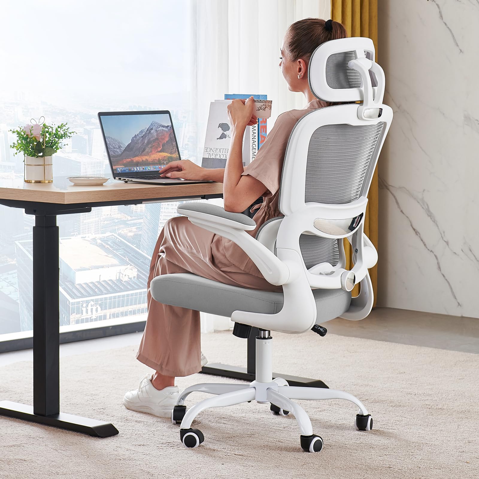 Ergonomic Mesh Office Chair with Wheels - 330 LBS Weight Capacity, High Back Support for Long Hours - Comfortable Gaming & Study Desk Chair for Home & Office Workspace (Grey) - Perfect for Remote Work, Online Classes & Extended Computer Use