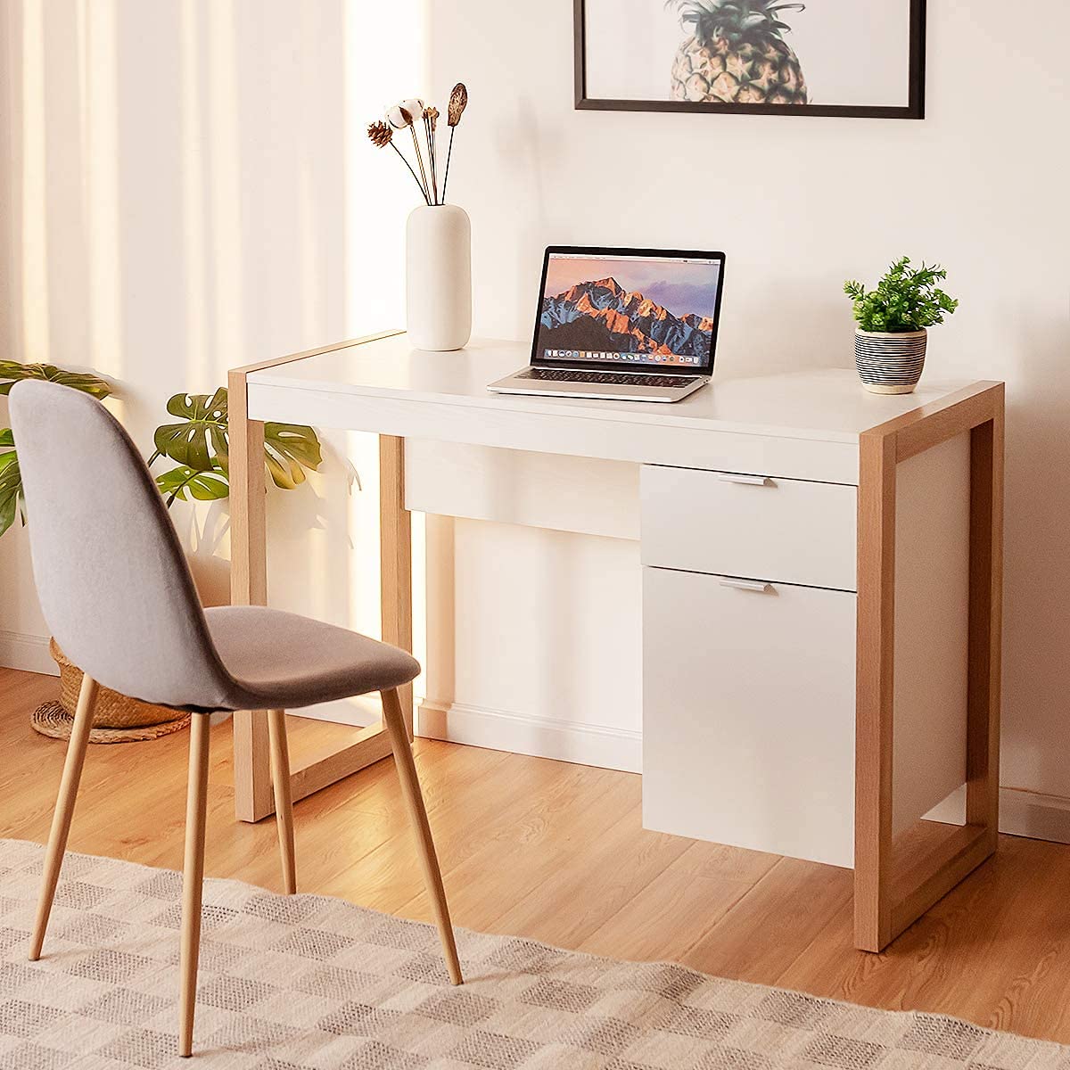 Topment 44 Inch Modern Writing Desk with Drawer - Sturdy Study Desk, Makeup Vanity Table with Storage Cabinet - Classic Simple Style Laptop Workstation for Home Office, Bedroom, Living Room or Study - Easy Assembly (Perfect for Remote Work, Online Classes & Home Beauty Routine)