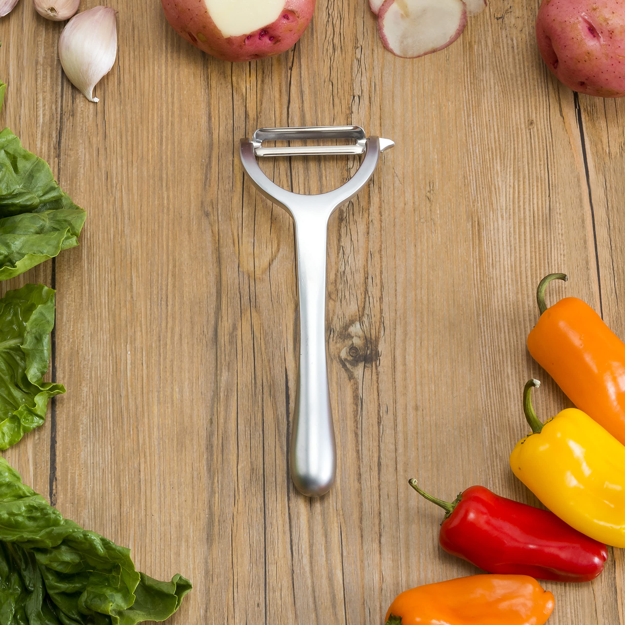 Premium Horizontal Zinc Vegetable Peeler - Ergonomic Kitchen Tool for Effortless Peeling of Potatoes, Carrots & More - Perfect for Home Cooking & Meal Prep