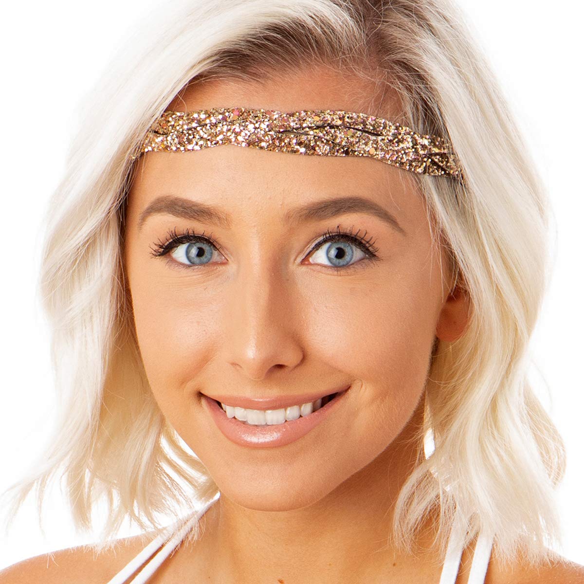 Sparkly Adjustable No-Slip Bling Headbands for Women, Girls & Teens - 4 Pack Mixed Rose Gold Glitter Headbands - Perfect for School, Workouts, Parties & Everyday Fashion