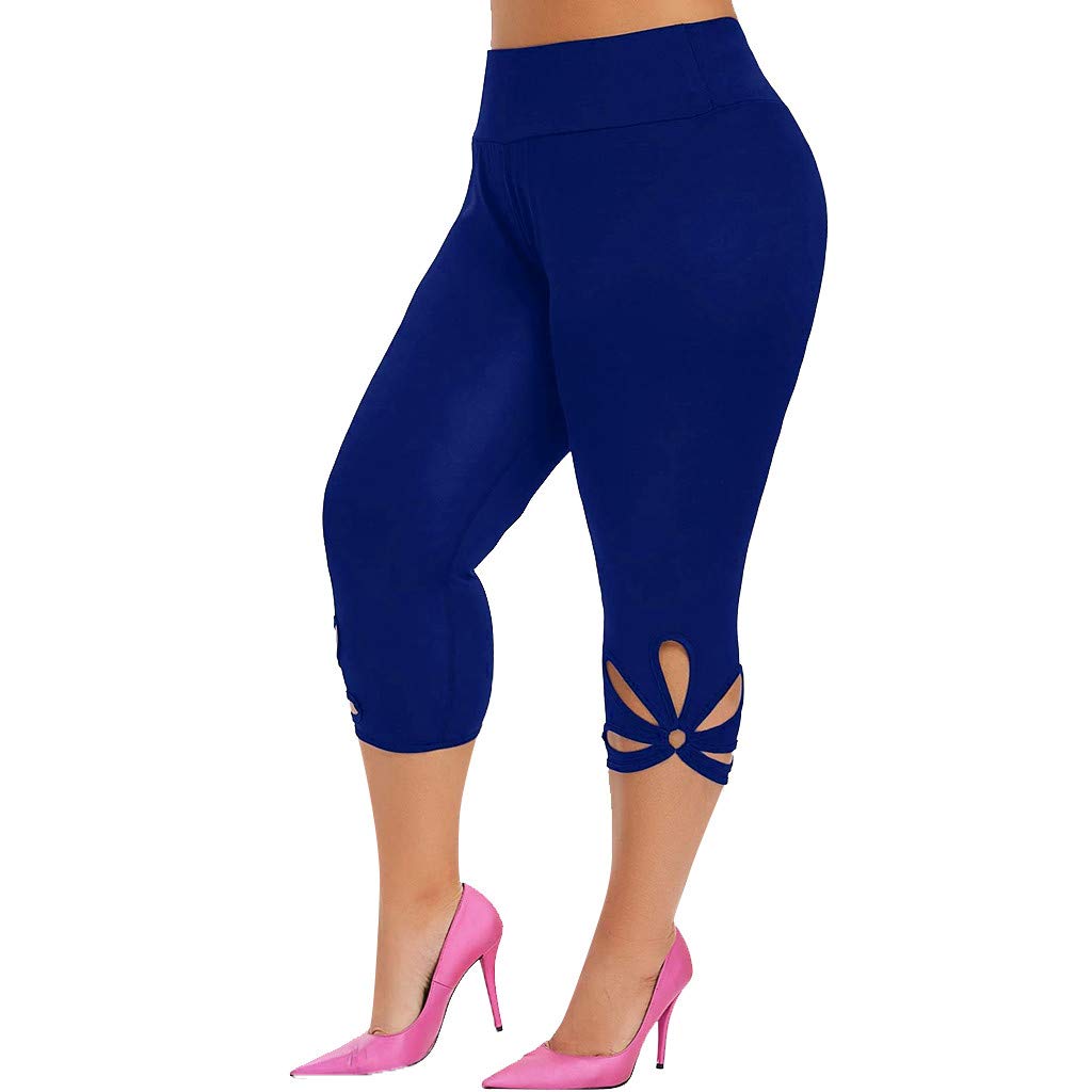 KCocoo Women's Plus Size High Waisted Capri Leggings - Butt Lifting Yoga Pants with Floral Print & Tummy Control | Calf Cut Out Design for Workout, Yoga & Casual Wear