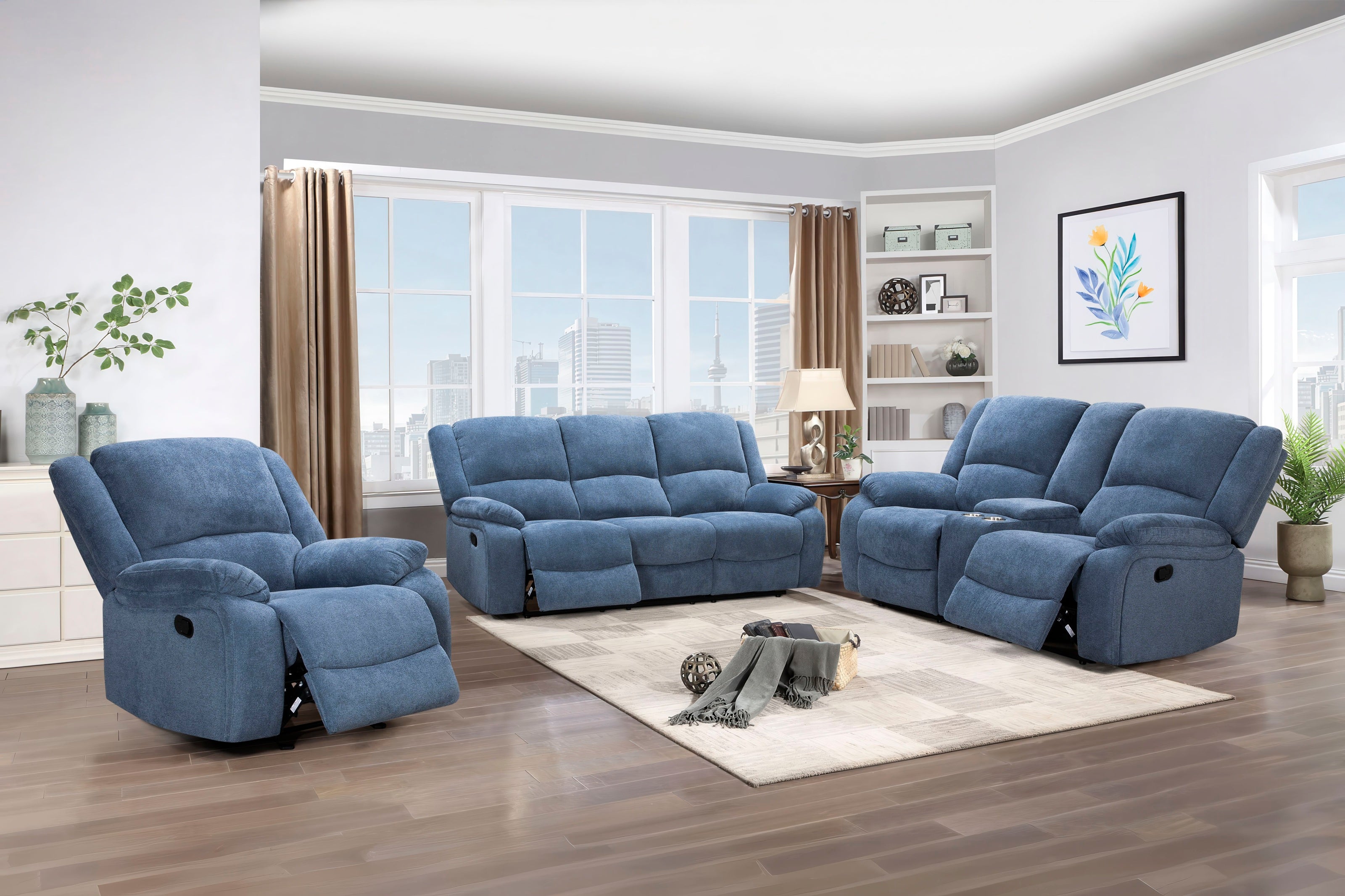 Roundhill Furniture Blitz Transitional Living Room Reclining Sofa Set - Modern Comfort for Relaxing & Entertaining - Perfect for Family Movie Nights & Cozy Evenings