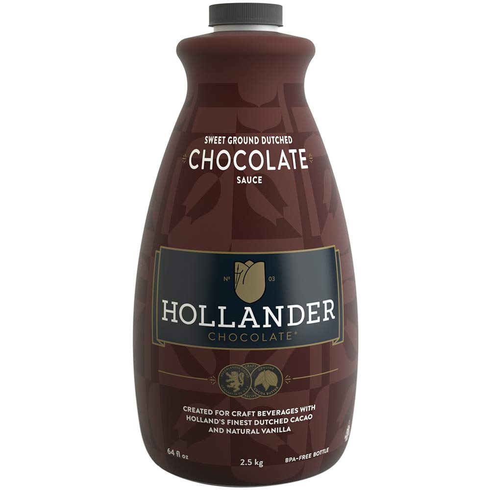 Premium Dutch Chocolate Café Sauce™ by Hollander Chocolate Co. | 64 Fl Oz (1.89L) Bottle | Rich Dessert Topping for Coffee, Ice Cream & Baking | No Pump Included | Restaurant & Home Use