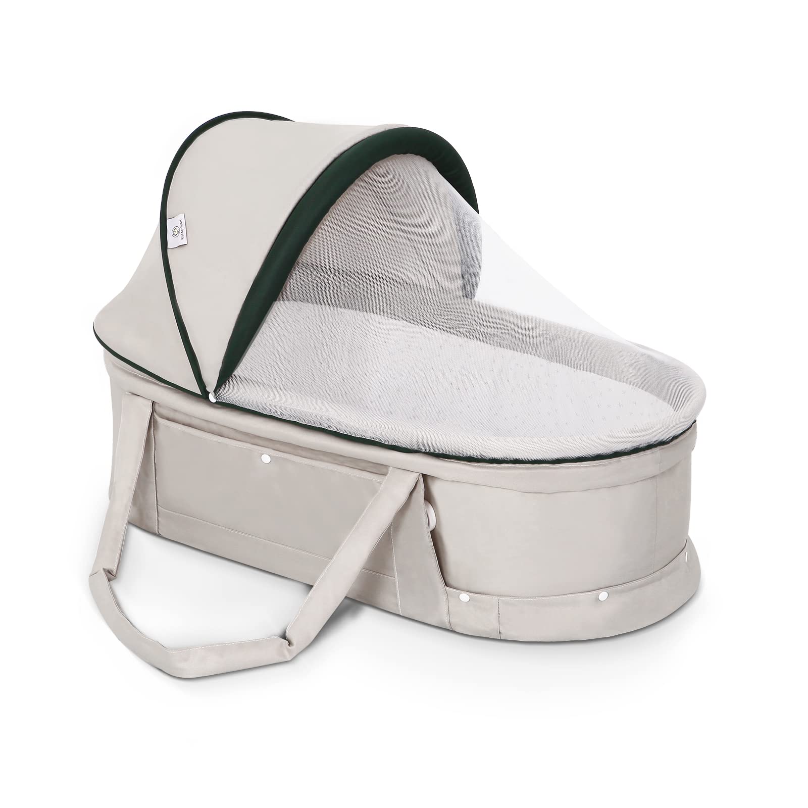 Holy Cat Portable Travel Bassinet - Foldable Baby Crib with Mosquito Net & Canopy, Lightweight & Washable for Infants (Light Grey) | Perfect for Travel, Co-Sleeping & Nursery