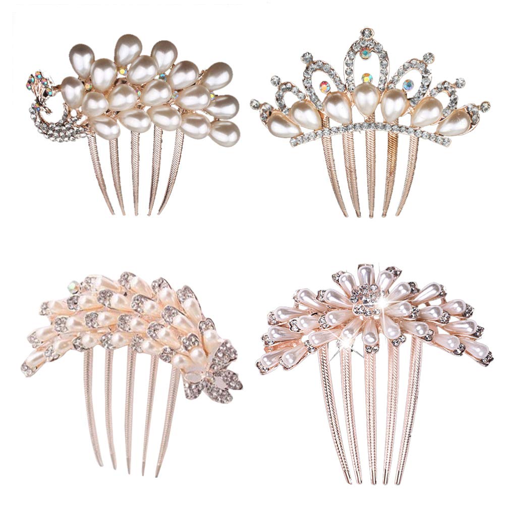 4pcs Crystal Bridal Hair Combs - Rhinestone Wedding Hair Accessories for Women & Girls, Flower Hair Clips for Bride, Bridesmaid & Prom - Perfect for Weddings, Proms & Special Occasions