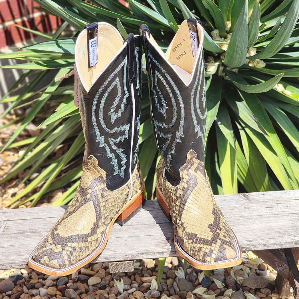 Anderson Bean Giant Python Square Toe Cowboy Boots for Men - Western Style Exotic Leather Boots for Rodeo, Country Dancing & Outdoor Adventures