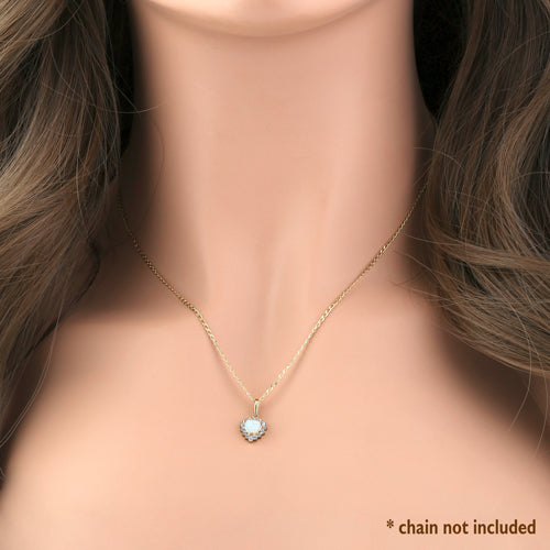 14K Yellow Gold White Opal & CZ Halo Heart Pendant Necklace - Elegant Dainty Jewelry Gift for Women, Perfect for Valentine's Day, Anniversary & Special Occasions