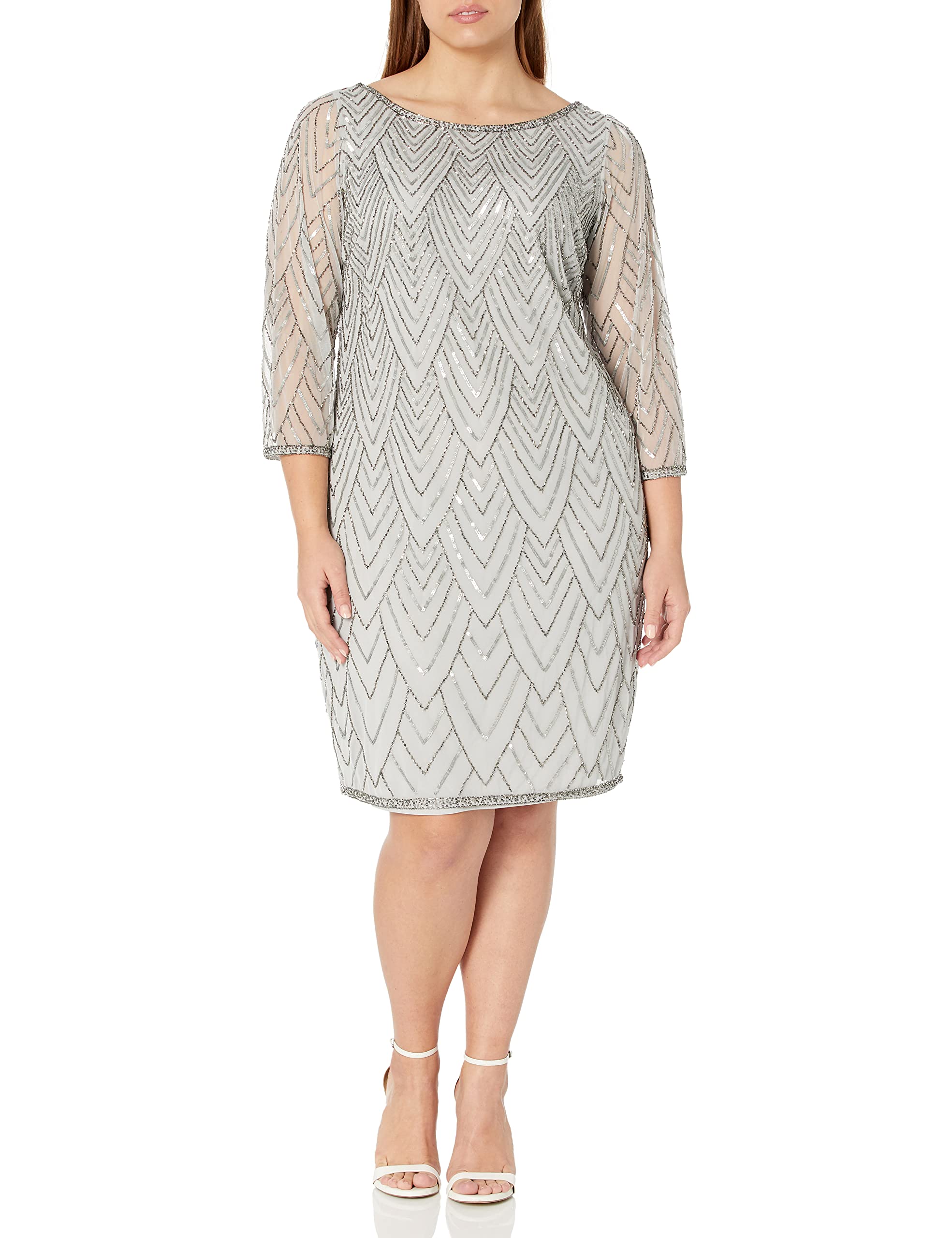 J Kara Women's Plus Size Beaded Cocktail Dress for Special Occasions - Elegant Party, Wedding Guest & Evening Formal Wear