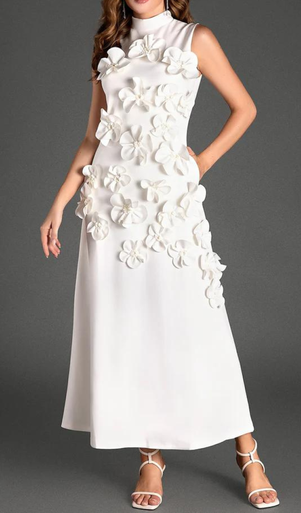 Elegant White Floral Embroidered Maxi Dress for Women - Perfect for Summer Weddings, Beach Vacations & Evening Parties