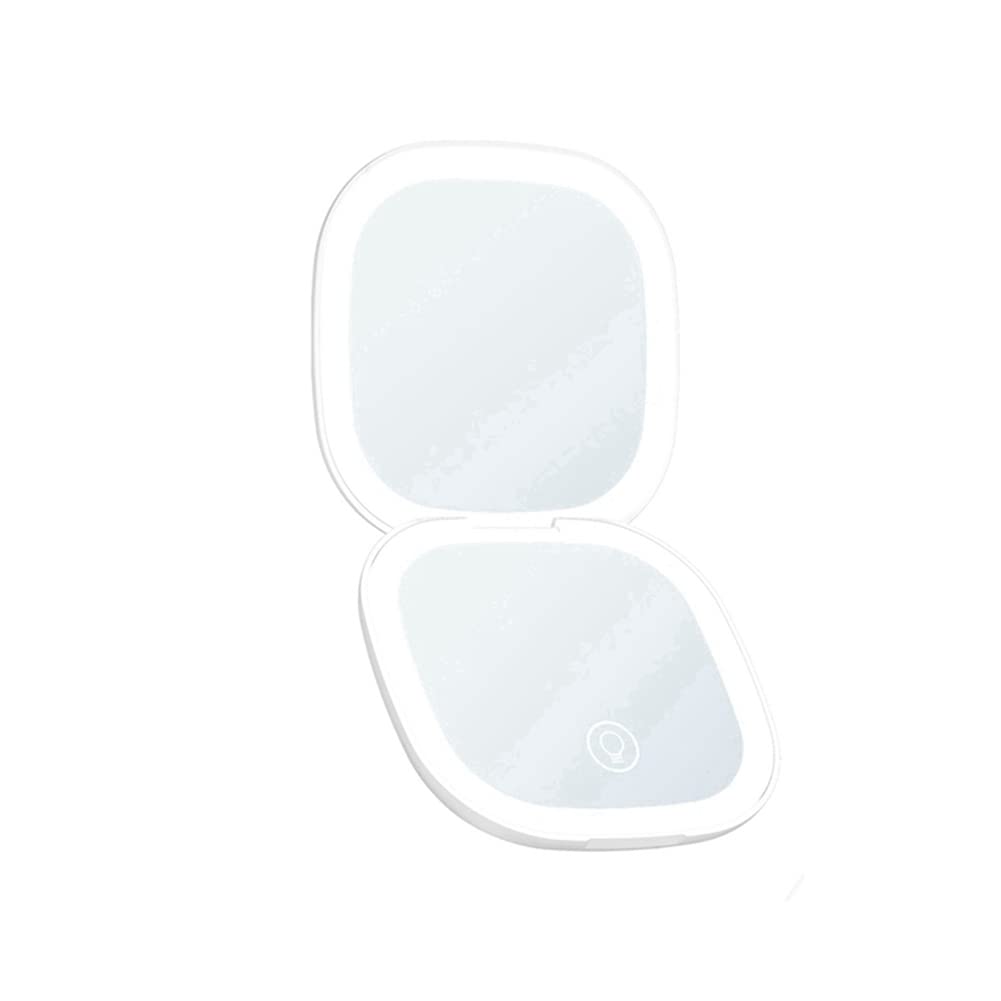 Booso Mini LED Makeup Mirror with Light - 5X Magnifying Double Sided Travel Cosmetic Mirror, Black | Portable Vanity Mirror for Home, Travel & Professional Makeup Application