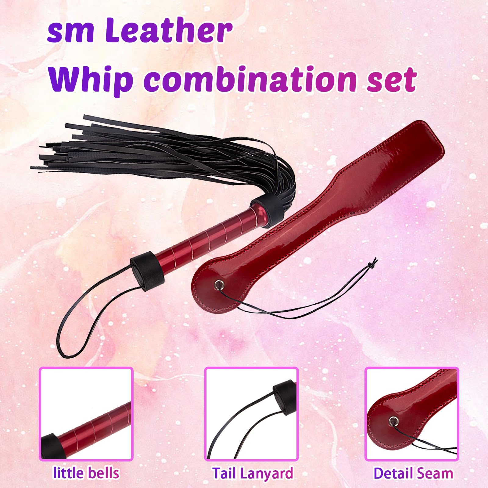 4-Piece BDSM Training Kit - Sex Whip, Paddle, Feather Flogger & Nipple Clips for Couples Role Play - Sensual Red Rose Design - Perfect for Spicing Up Bedroom Play & BDSM Exploration