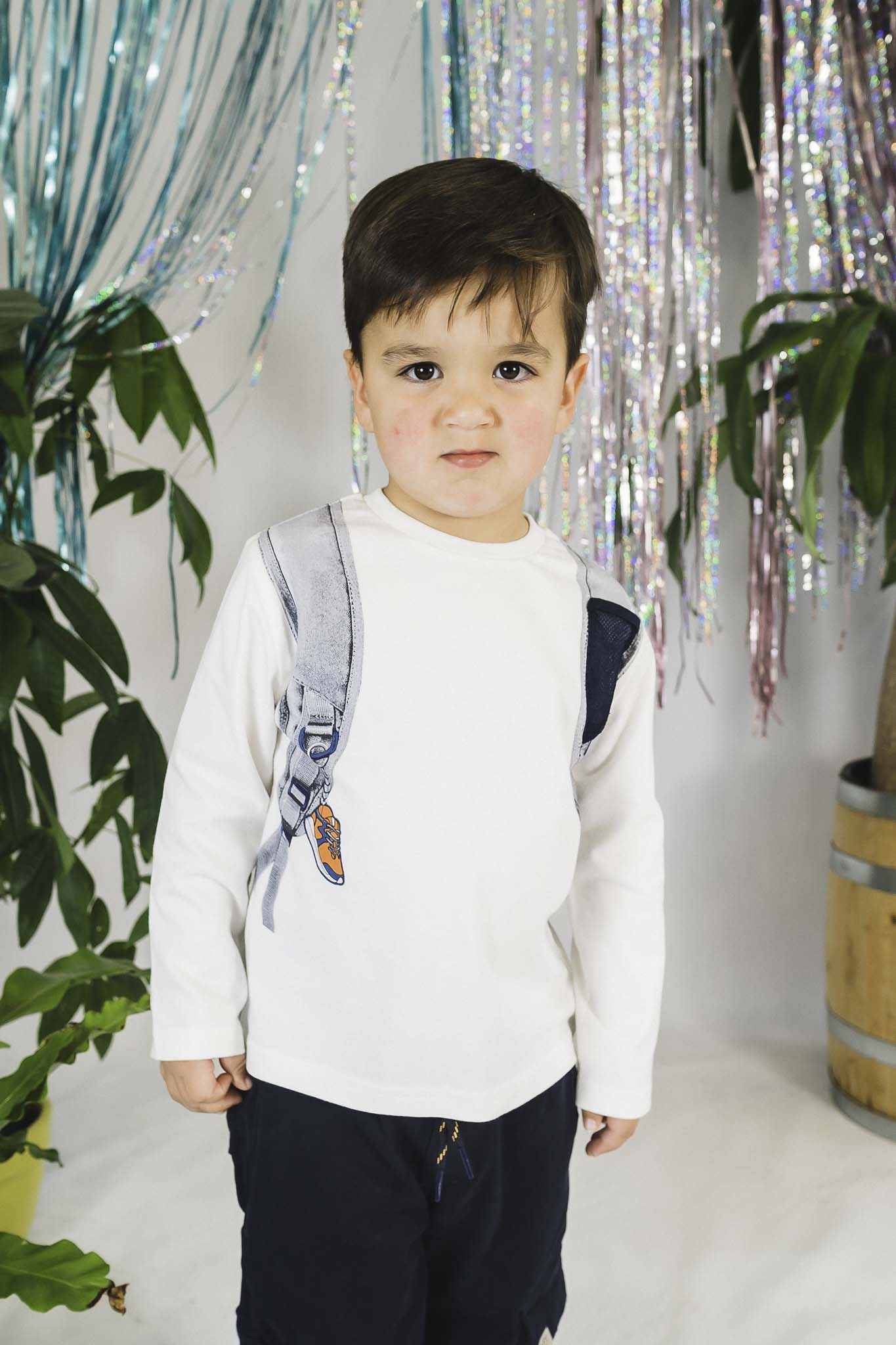 Adorable Cream Backpack Shirt for Toddler Boys - Soft Cotton Kids' T-Shirt with Cute Backpack Design - Perfect for Preschool, Daycare & Outdoor Play