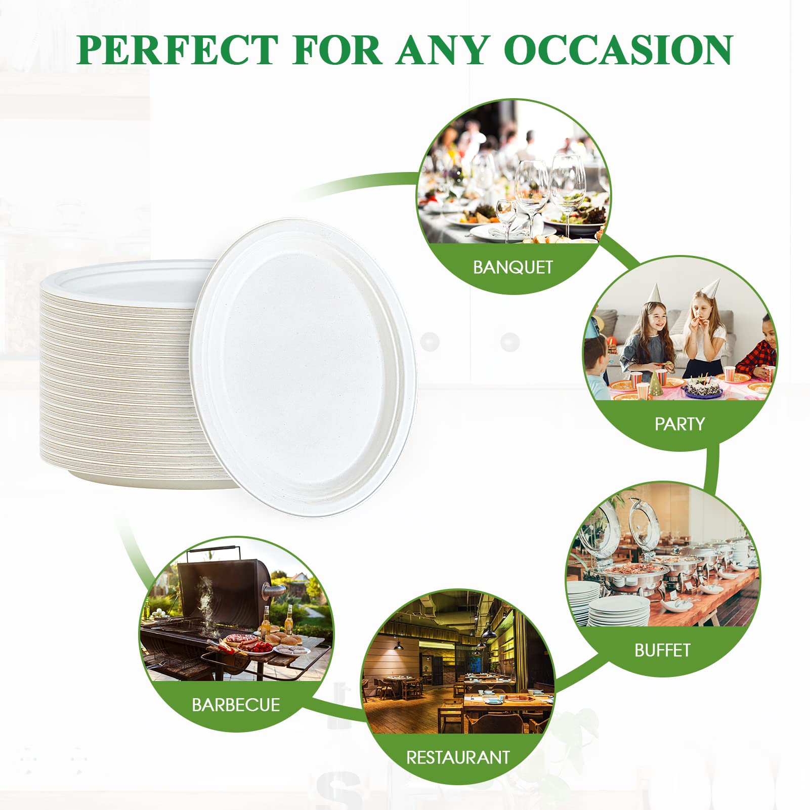 **Vplus 100% Compostable Oval Paper Plates 10 inch 125 Pack – Super Strong Disposable Bagasse Plates, Natural & Biodegradable Eco-Friendly Sugarcane Dinnerware for BBQ, Party, Picnic, and Outdoor Gatherings – Perfect for Eco-Conscious Events**