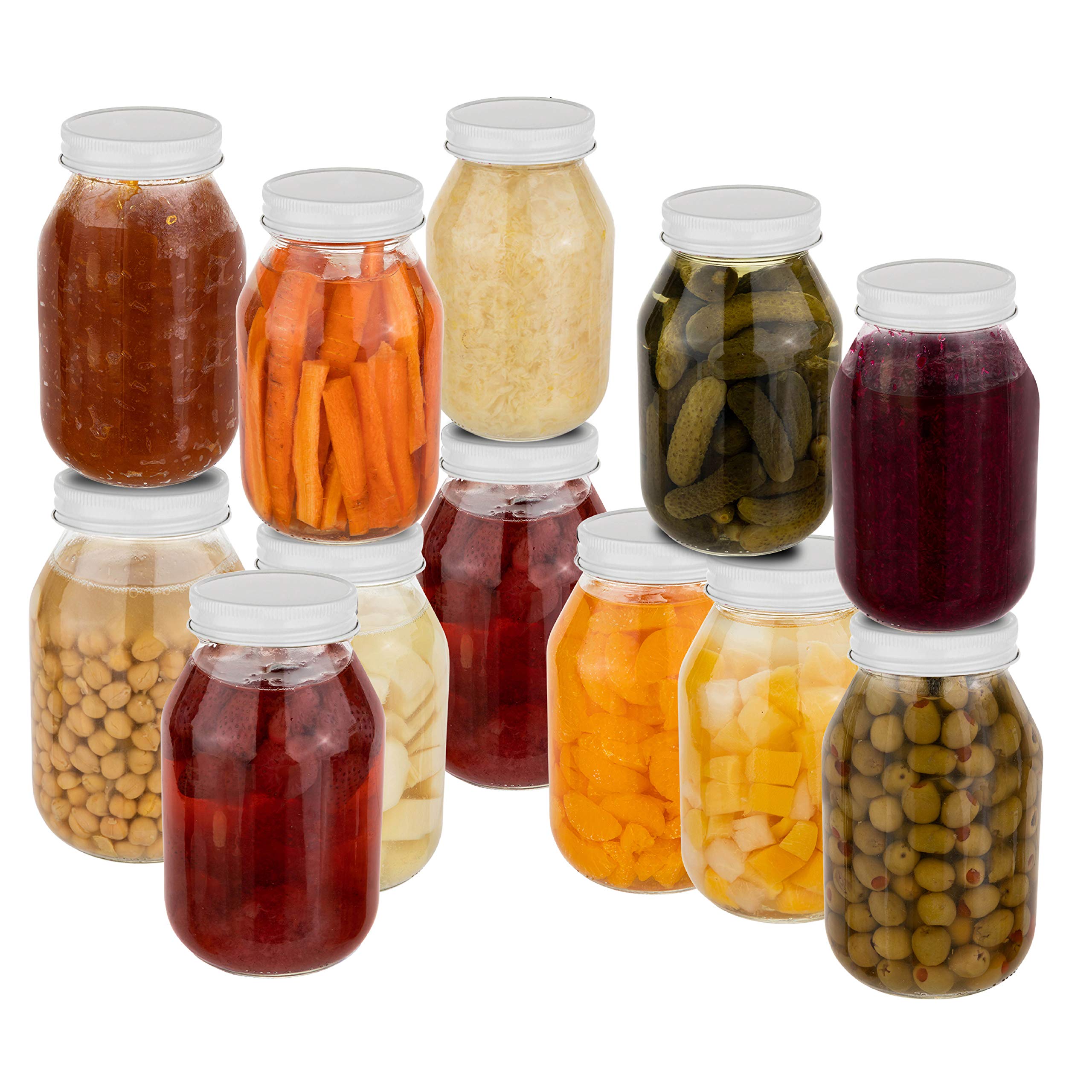 12 Pack 32oz Regular Mouth Glass Mason Jars with Airtight Metal Lids - Perfect for Pickling, Canning, Fermenting, Storing Food, Jams, Sauces, Kombucha, Kefir & Preserves - Ideal for Home Kitchen, DIY Projects & Food Storage Organization