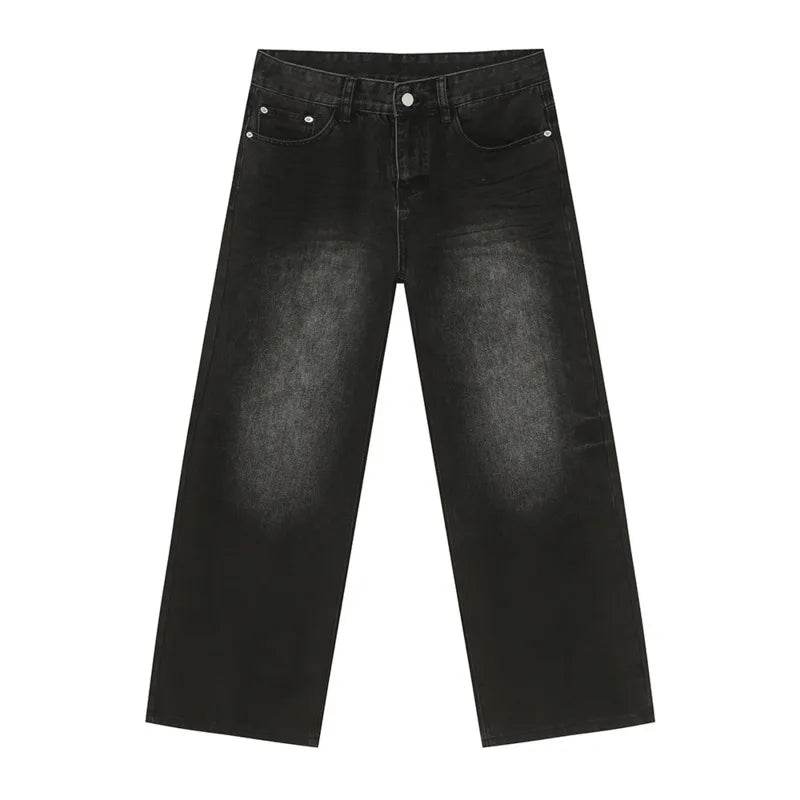 American Style Men's Denim Pants - Distressed Washed Straight Leg Casual Jeans with Contrast Color for Men | Wide Leg Comfortable Trousers for Everyday Wear, Street Style & Casual Outings