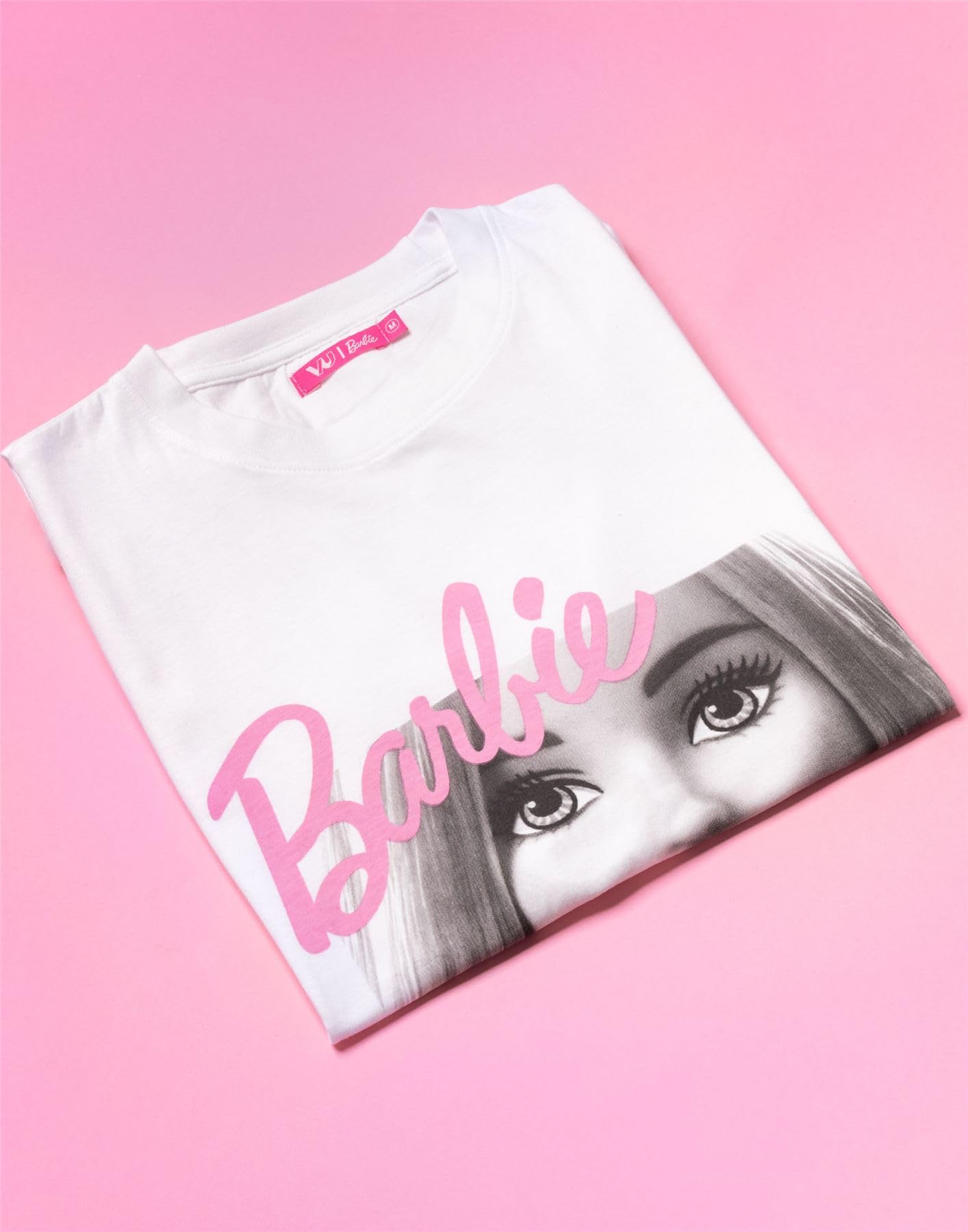 Barbie Women's Short Sleeve Graphic T-Shirt | Classic White & Pink Logo on Black Oversized Tee | Cute Doll-Themed Casual Top for Women | Perfect for Parties, Cosplay & Everyday Wear