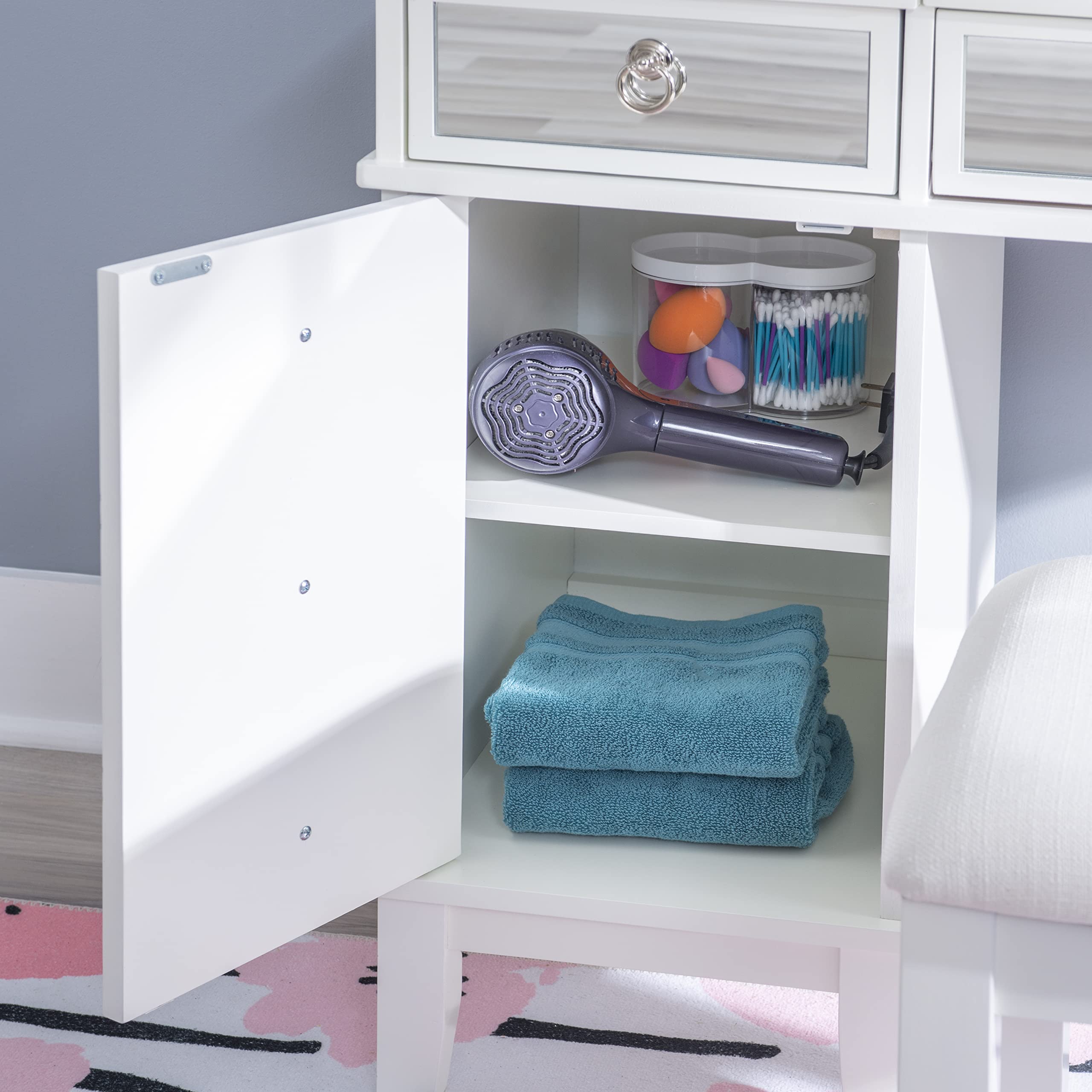 Linon White Vanity Set with Mirror & Stool - Elegant Dressing Table for Bedroom, Bathroom & Makeup Area