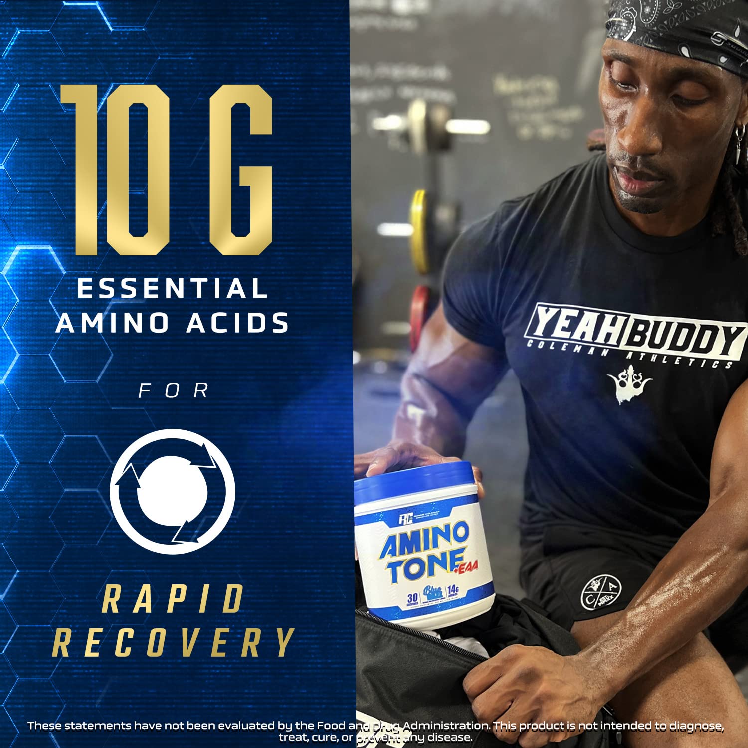 Ronnie Coleman Signature Series Amino-Tone EAAs Powder with BCAAs - Essential Amino Acids for Muscle Recovery & Hydration - Post Workout Supplement - Lemonade Flavor (30 Servings) - Ideal for Gym, Fitness & Athletic Performance