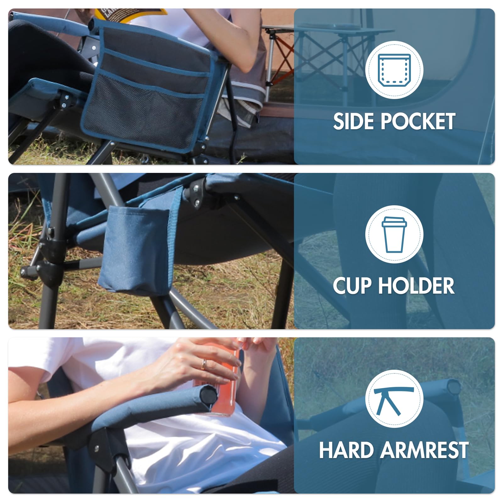 PORTAL Oversized Folding Rocking Camping Chair - Heavy Duty 400 lbs Capacity Portable Outdoor Rocker with High Back Support, Hard Armrests & Carry Bag - Perfect for Backyard, Beach, Picnics & Camping Trips
