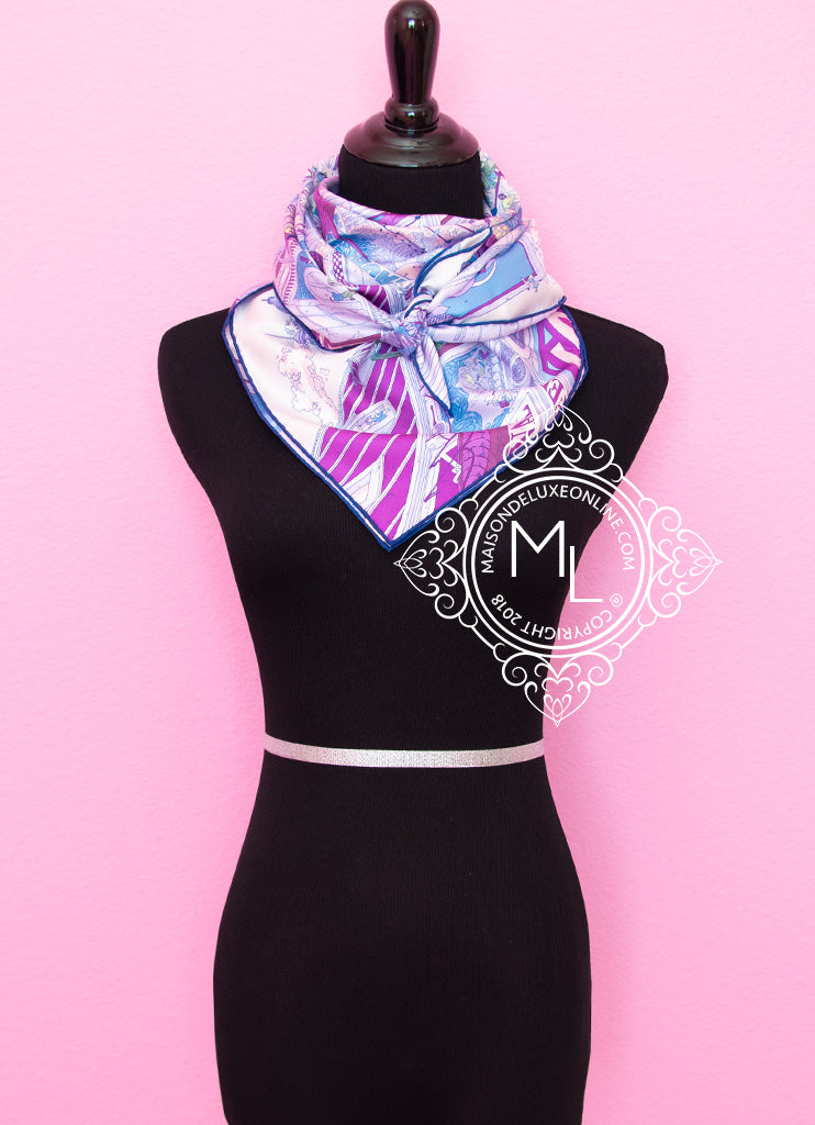 Hermes Purple Twill Silk Scarf 90cm - Le Grand Prix du Faubourg Luxury Fashion Accessory for Women, Perfect for Gifts, Parties and Special Occasions