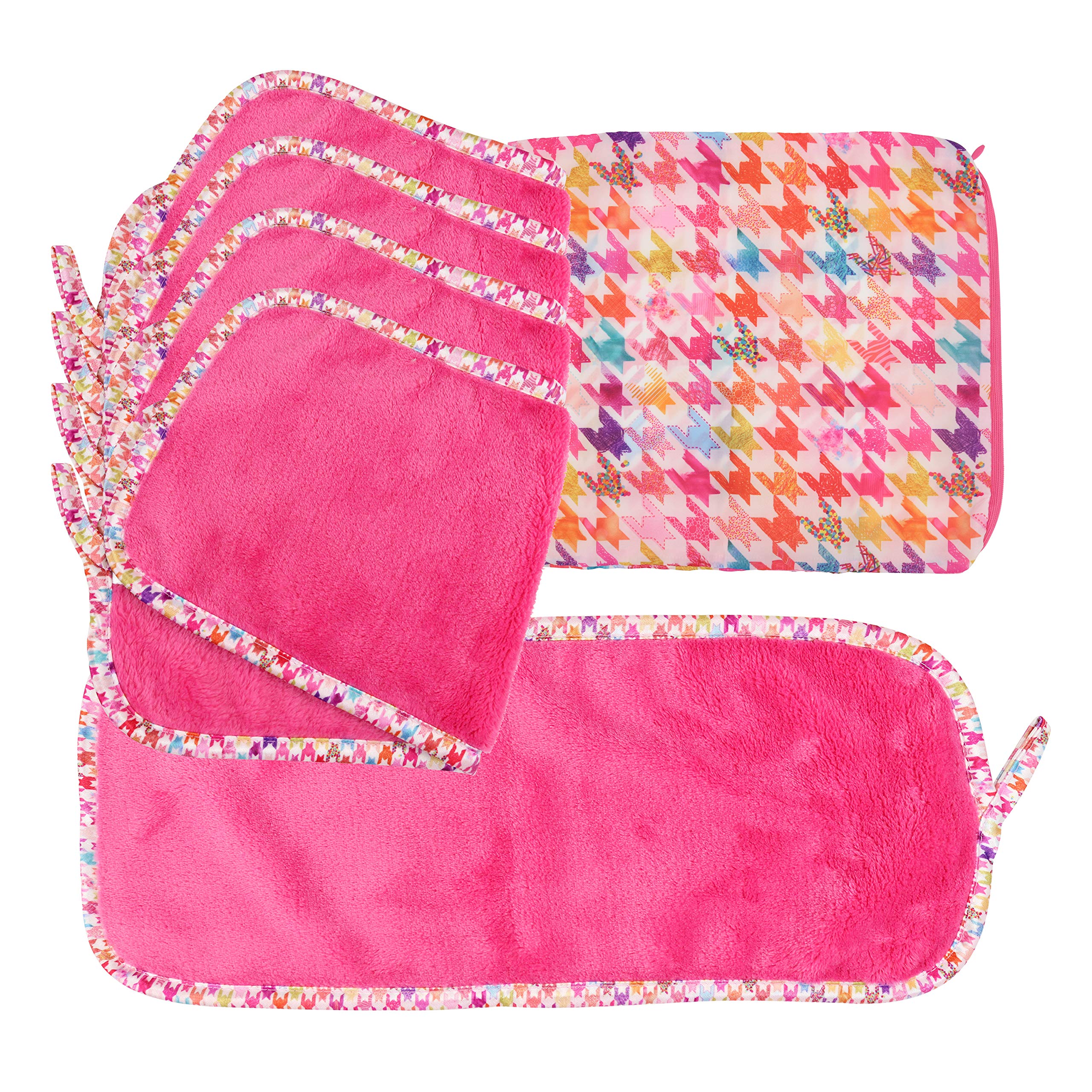 **Arkwright Reusable Microfiber Makeup Remover Cloths - 5 Pack Soft Coral Fleece Facial Towels with Storage Bag, Gentle Makeup Wipes for Sensitive Skin, 7.5 x 15.5 Inch Houndstooth Design - Perfect for Travel, Gym & Daily Skincare Routine**