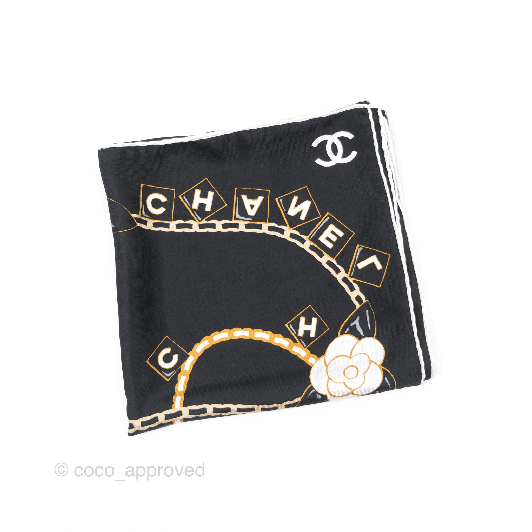 Chanel Camellia Square Silk Scarf 90cm Black and White Floral Print - Luxury Fashion Accessory for Women, Perfect for Gift, Party, and Everyday Elegant Style