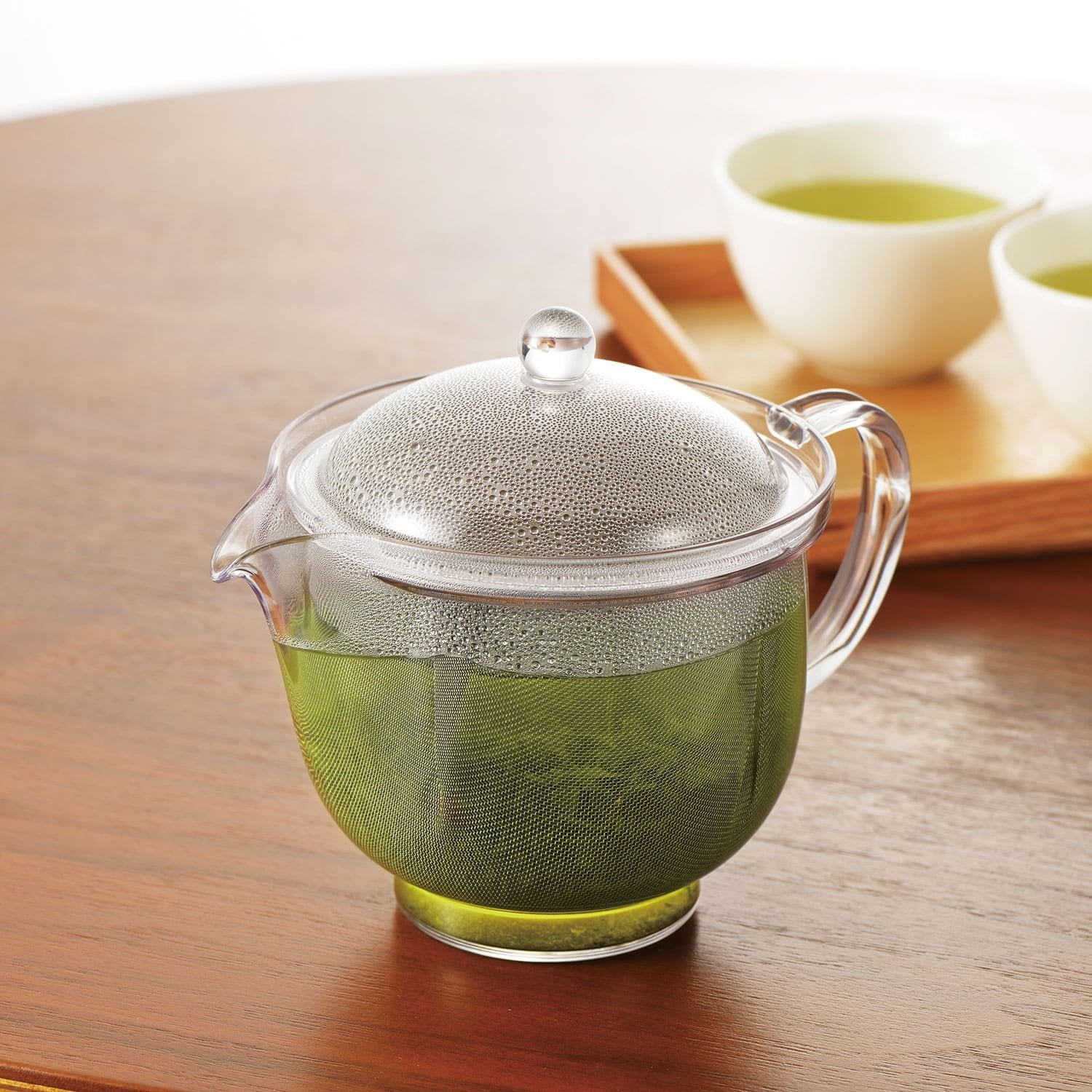 Akebono Clear Plastic Tea Pot with Stainless Steel Mesh Strainer - 32oz Glass Teapot for Loose Leaf Tea | Perfect for Home, Office & Tea Ceremonies