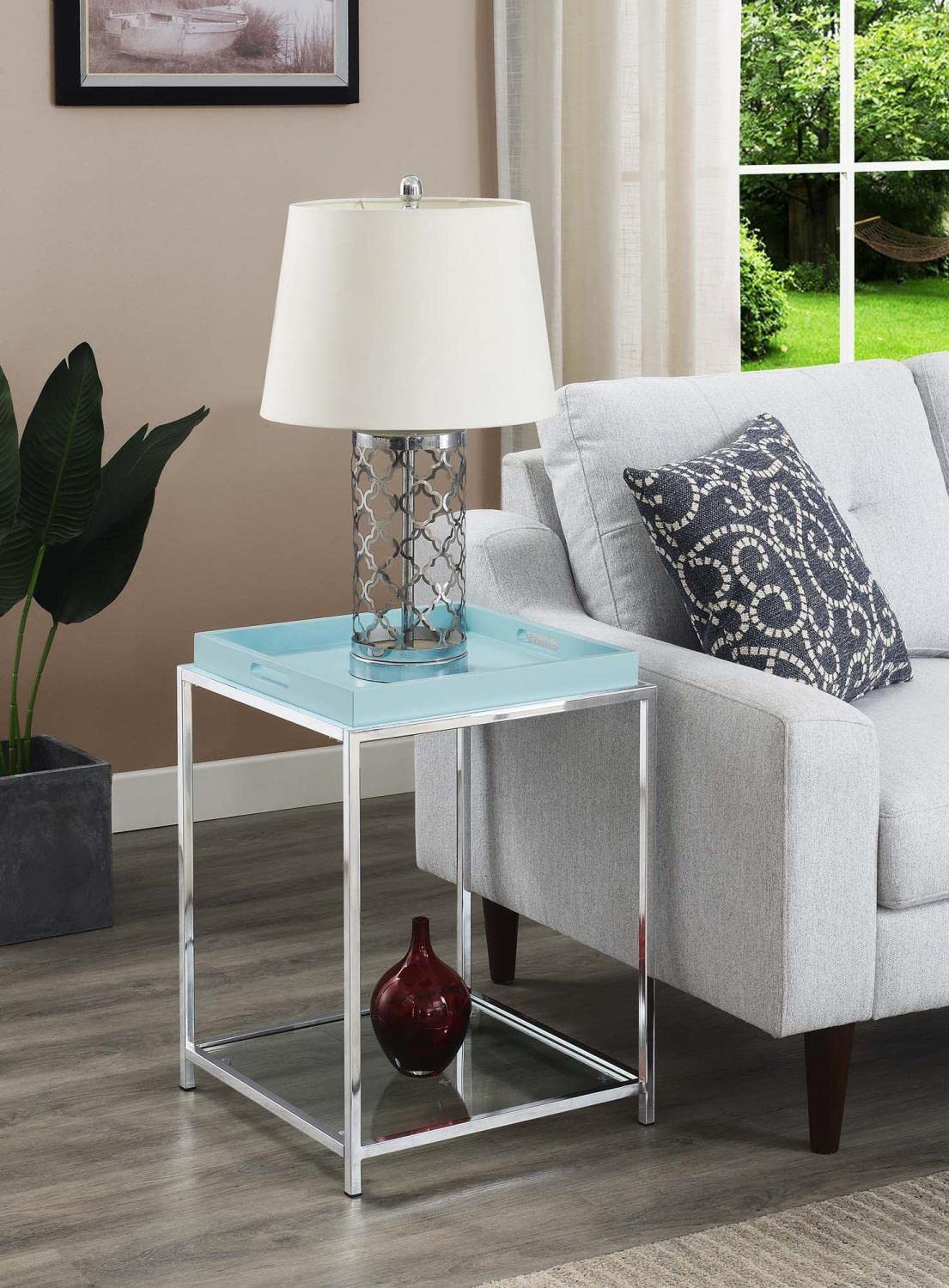 Convenience Concepts Palm Beach End Table with Removable Trays & Shelf - Sea Foam Green Accent Table for Living Room, Bedroom & Patio