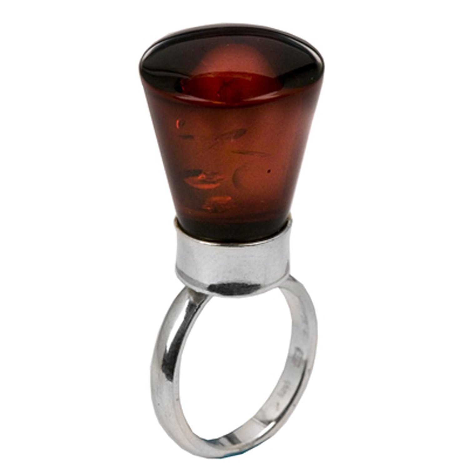 Sterling Silver Red Dark Amber Ring for Women - Elegant Handmade Jewelry Gift for Anniversary, Birthday & Special Occasions - Perfect for Evening Parties, Weddings & Date Nights