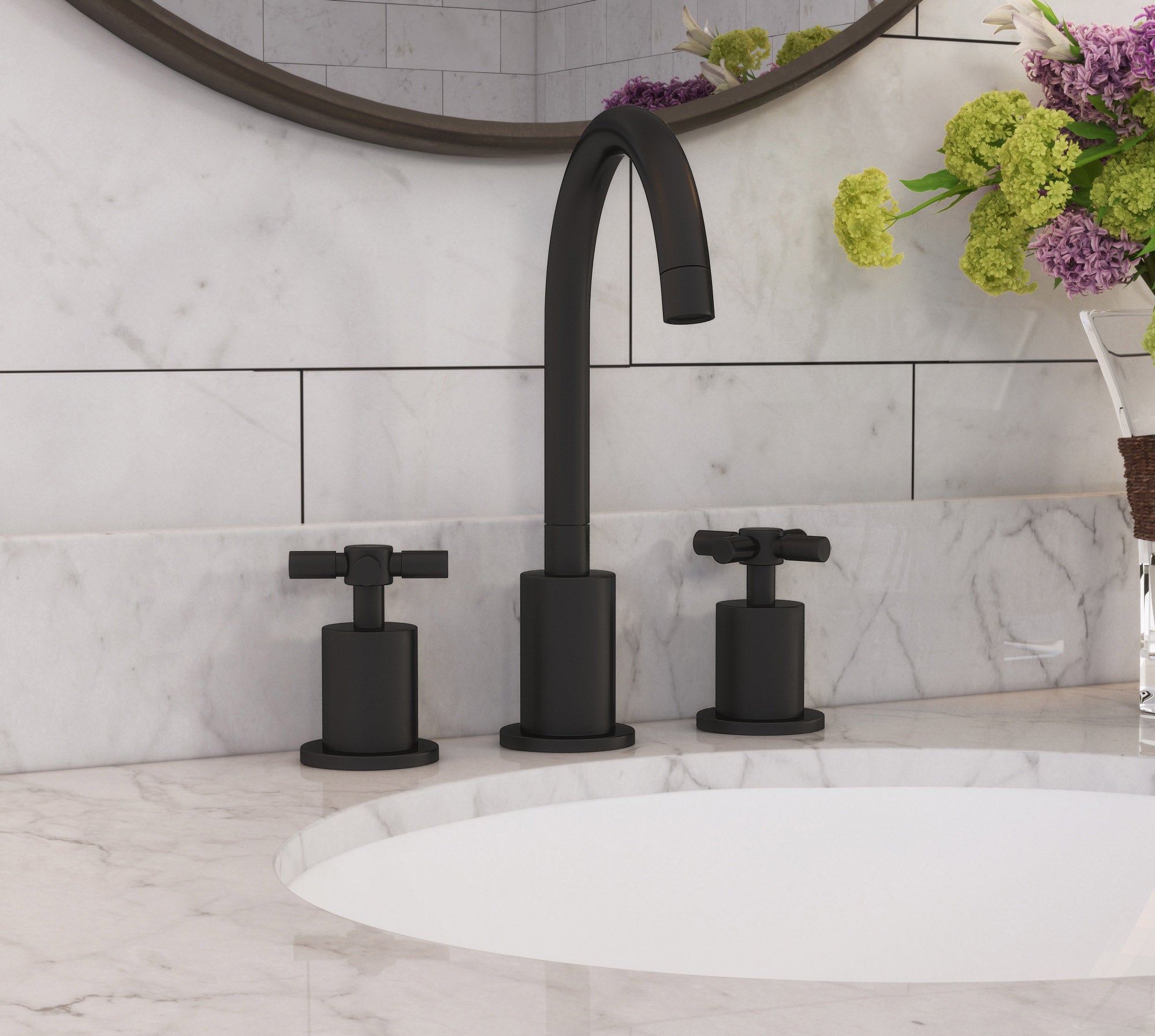 Ancona Prima 3 Widespread Double Handle Bathroom Faucet in Matte Black - Modern Matte Black Bathroom Sink Faucet for Vanity, Powder Room & Guest Bath - Easy Installation & Durable Finish