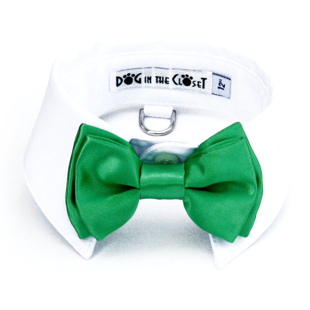 White Dog Collar with Kelly Green Bow Tie - Adjustable 20