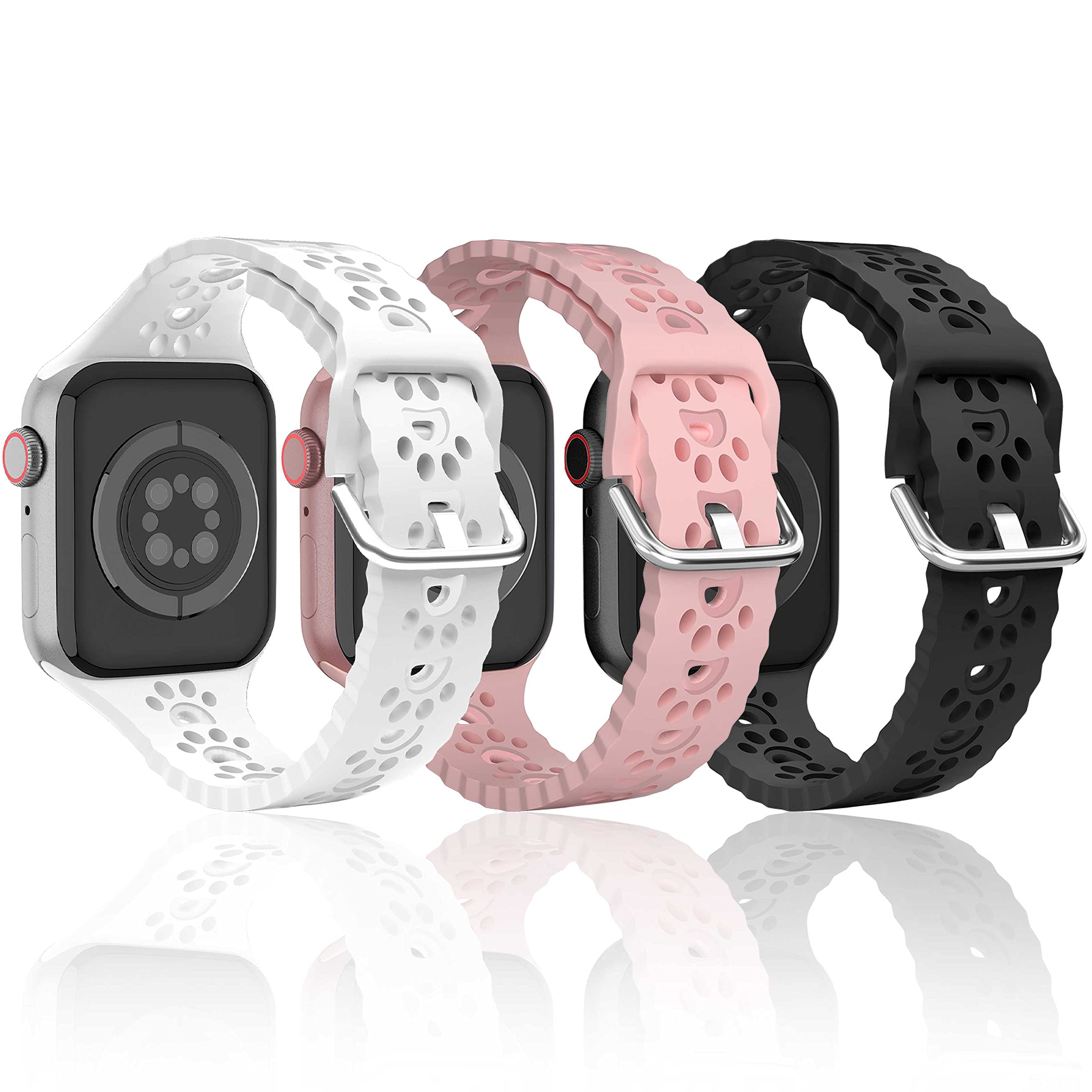 Silicone Watch Band Compatible with Apple Watch 38mm 40mm 41mm 42mm 44mm 45mm - Soft Breathable Sports Strap for iWatch Series 7/6/5/4/3/2/1/SE - Waterproof Cat Claw Design Wristband for Women & Men (3 Pack) - Perfect for Running, Gym Workouts & Daily Wear