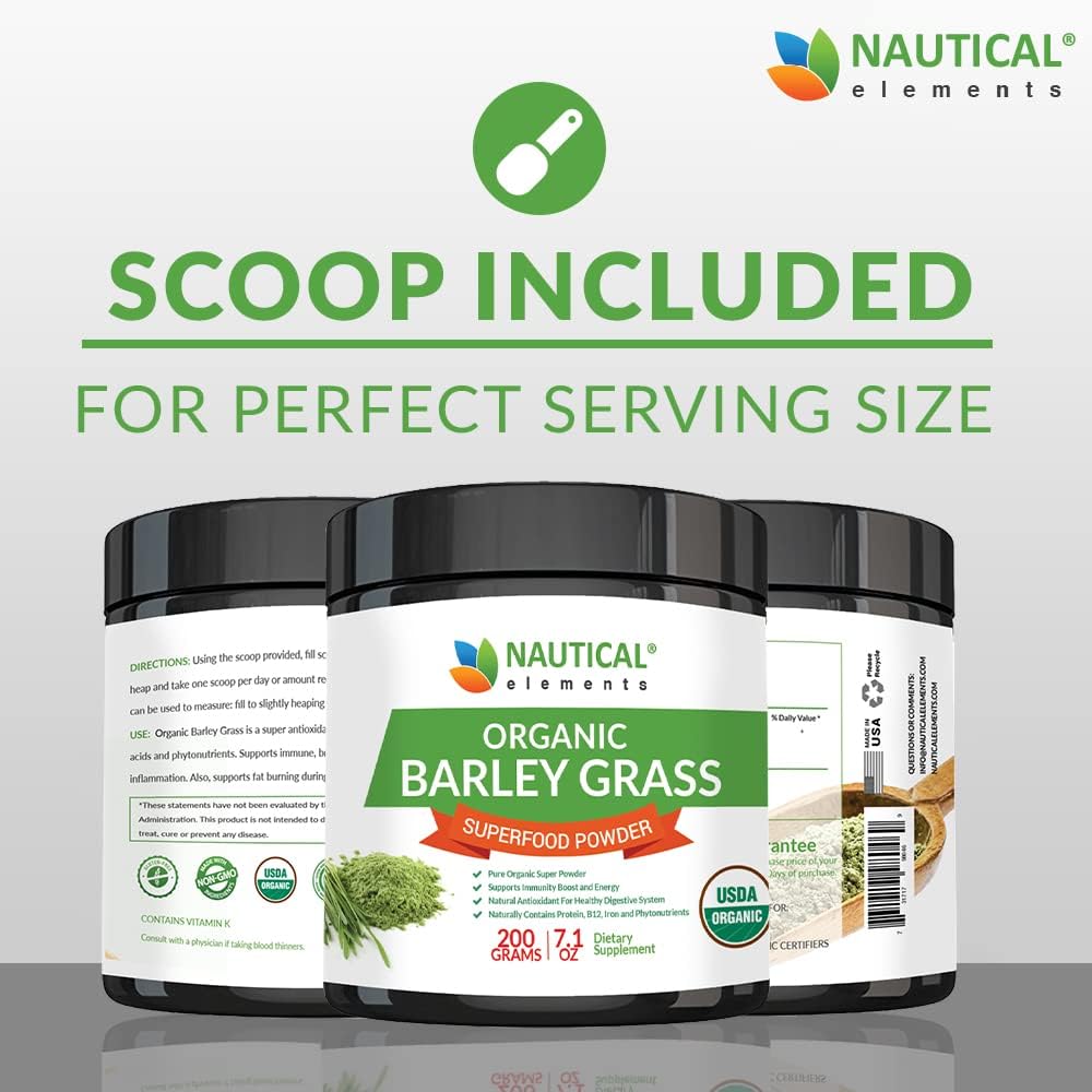 Organic Barley Grass Powder - USDA Certified, Non-GMO, Vegan, Rich in Antioxidants, Protein & Fiber - 200g for Smoothies, Detox & Energy Boost