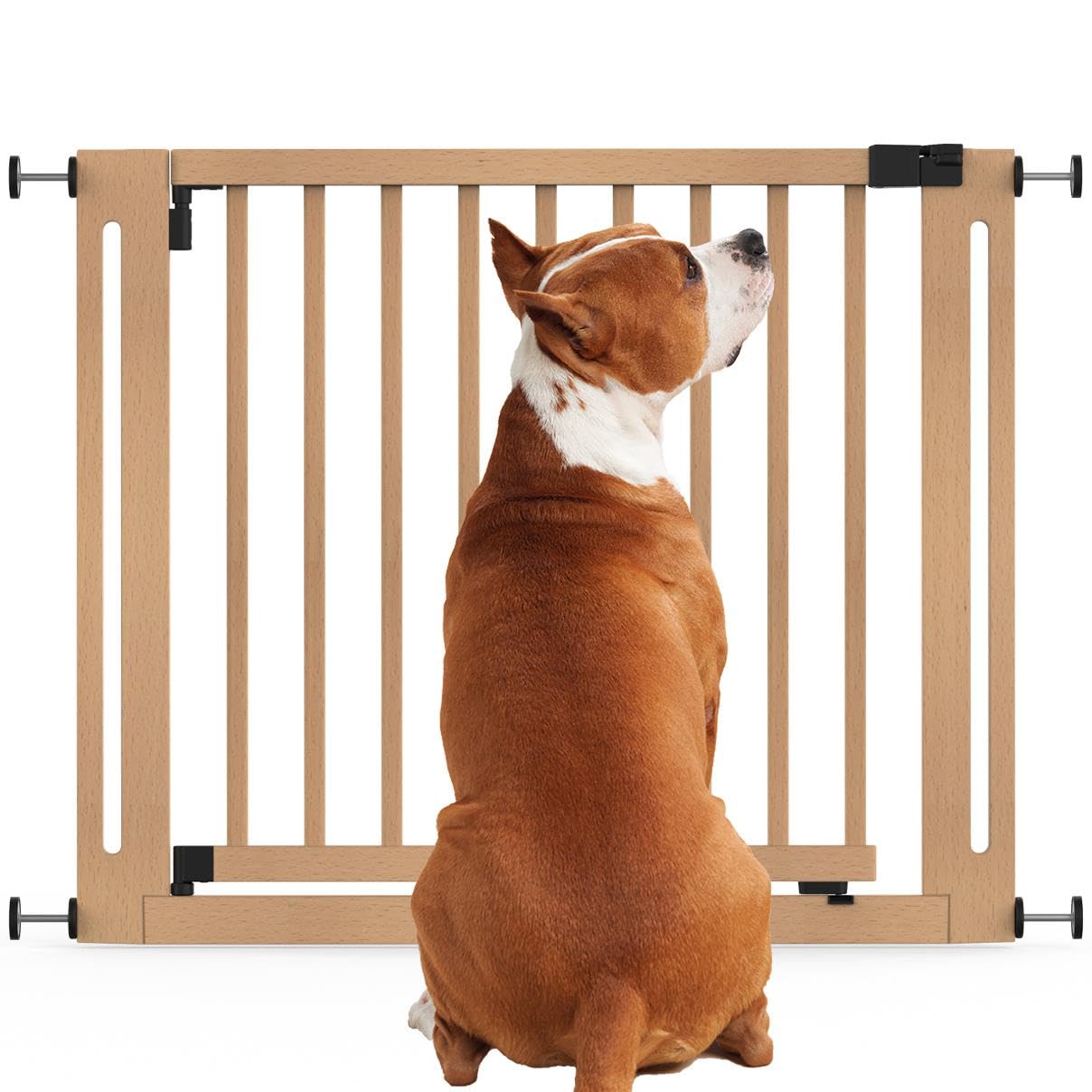 Natural Wooden Dog Gate for Extra Wide Doorways (95cm-103cm) | Pressure Fit Safety Gate for Puppies, Dogs & Pets (73cm Wide) | Stylish & Easy Installation | Perfect for Hallways, Stairs & Large Openings