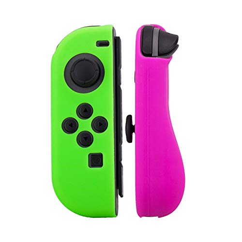 6 in 1 Thumb Grips Joystick Cap Cover - Soft Silicone Protective Skin Case for Nintendo Switch Joy-Con Controller (Green-Pink) - Enhance Gaming Comfort & Grip for Long Play Sessions
