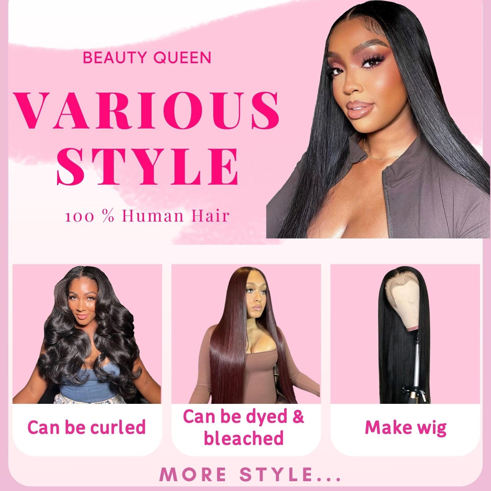 Beauty Queen 3 Bundles 16A Grade Brazilian Virgin Human Hair Extensions - 20 20 20 Inch Unprocessed Straight Hair for Sew-In Weave (Natural Black) | Perfect for Daily Styling, Special Occasions & Salon Quality Looks