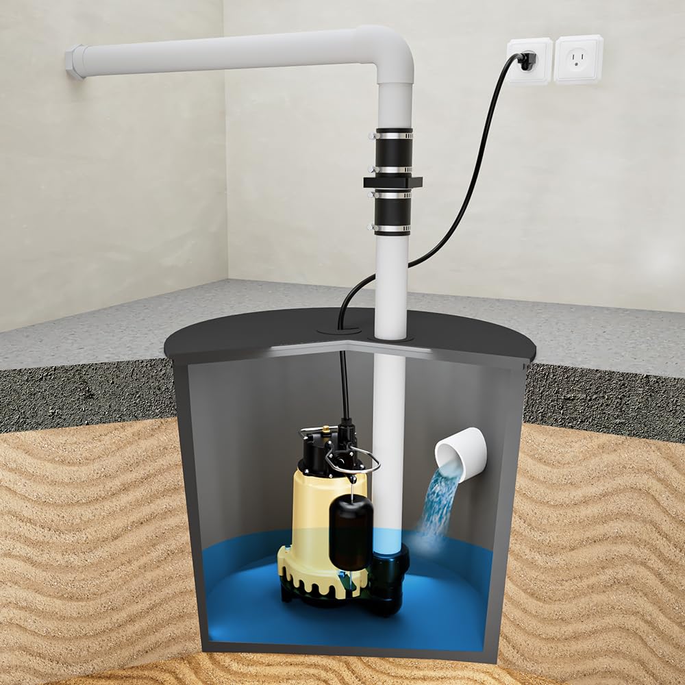 K2 Pumps SPI07502K 3/4HP Cast Iron Submersible Sump Pump with Quick Connect Fitting & Vertical Float Switch - Ideal for Basement Flood Prevention and Water Drainage