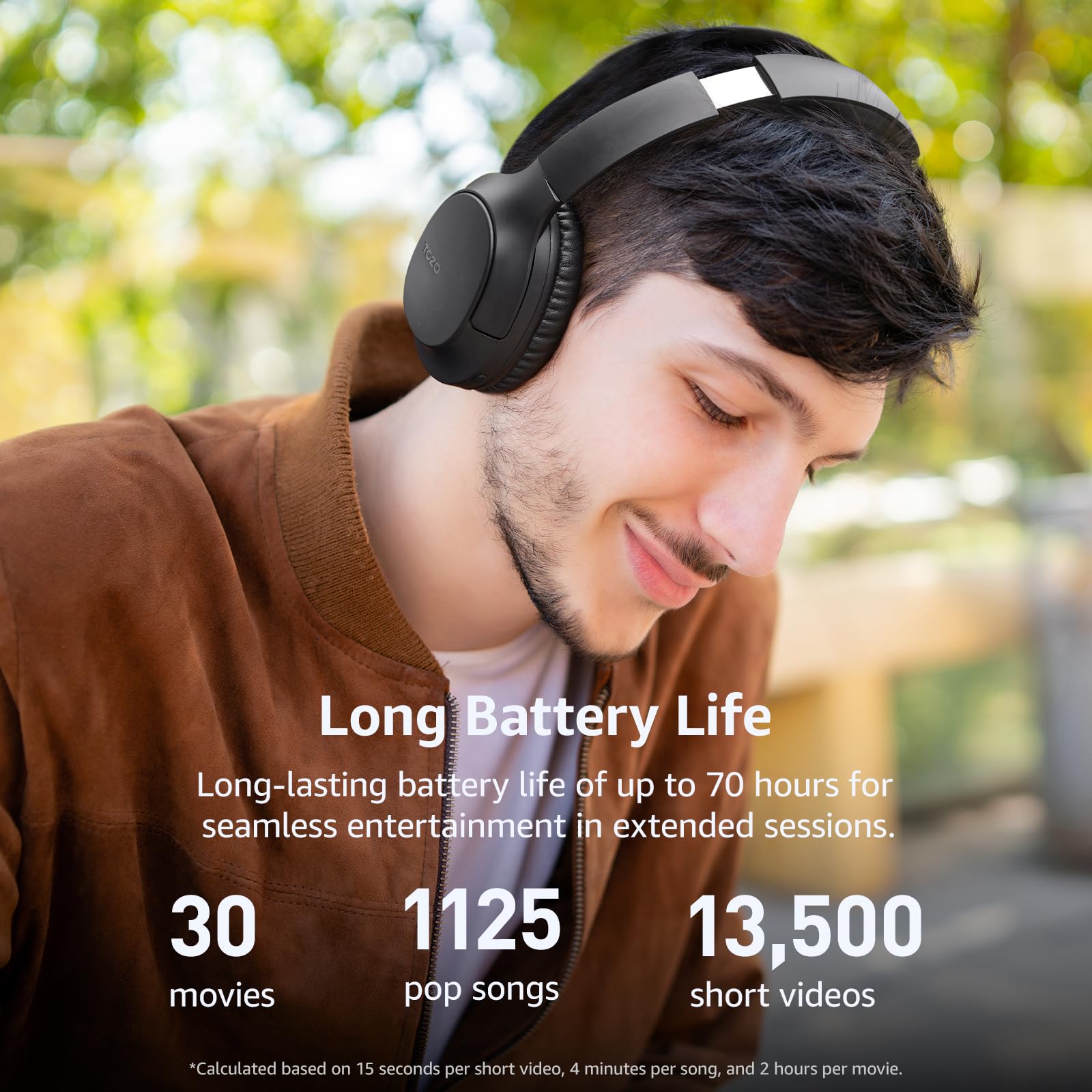 TOZO Bluetooth 5.4 Over Ear Headphones with ENC Noise Cancelling Mic, 70H Playtime Wireless Headset - Foldable Design, Deep Bass Stereo Sound, Customizable EQ via App - Perfect for Travel, Home Office & Commuting